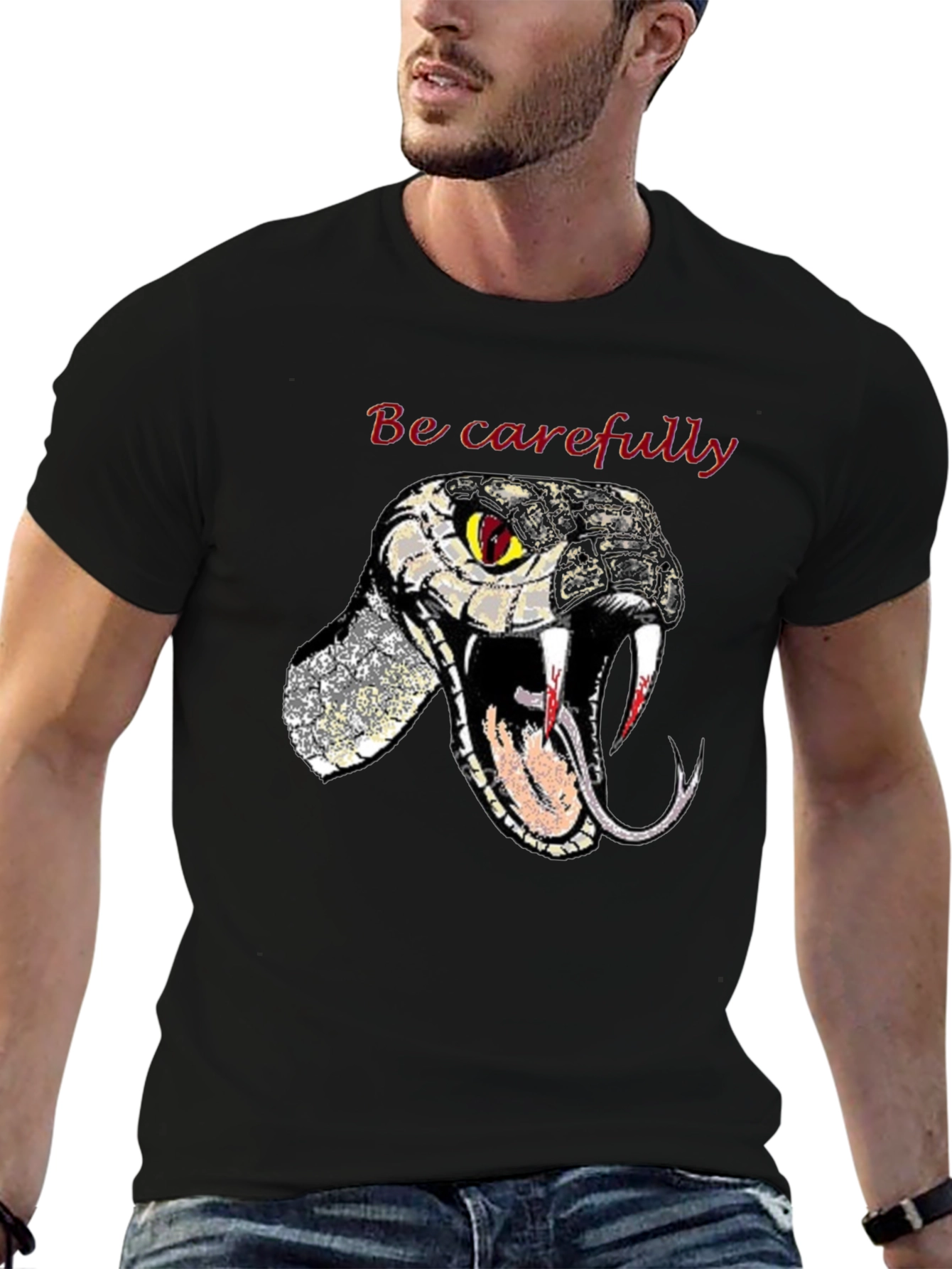 Snake Graphic Tee - Be Carefully Black T-Shirt