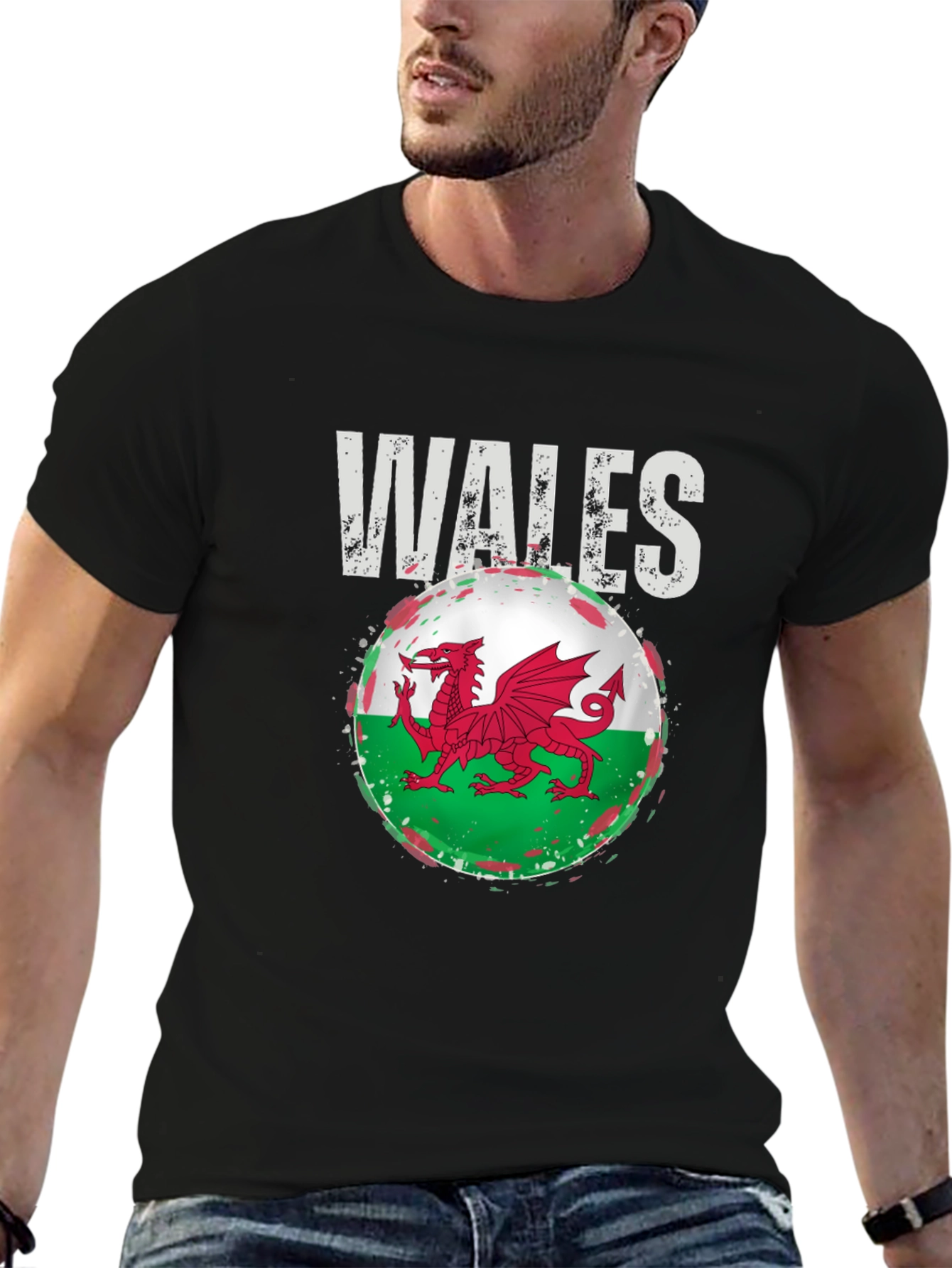 Wales Flag Dragon Graphic Tee - Black