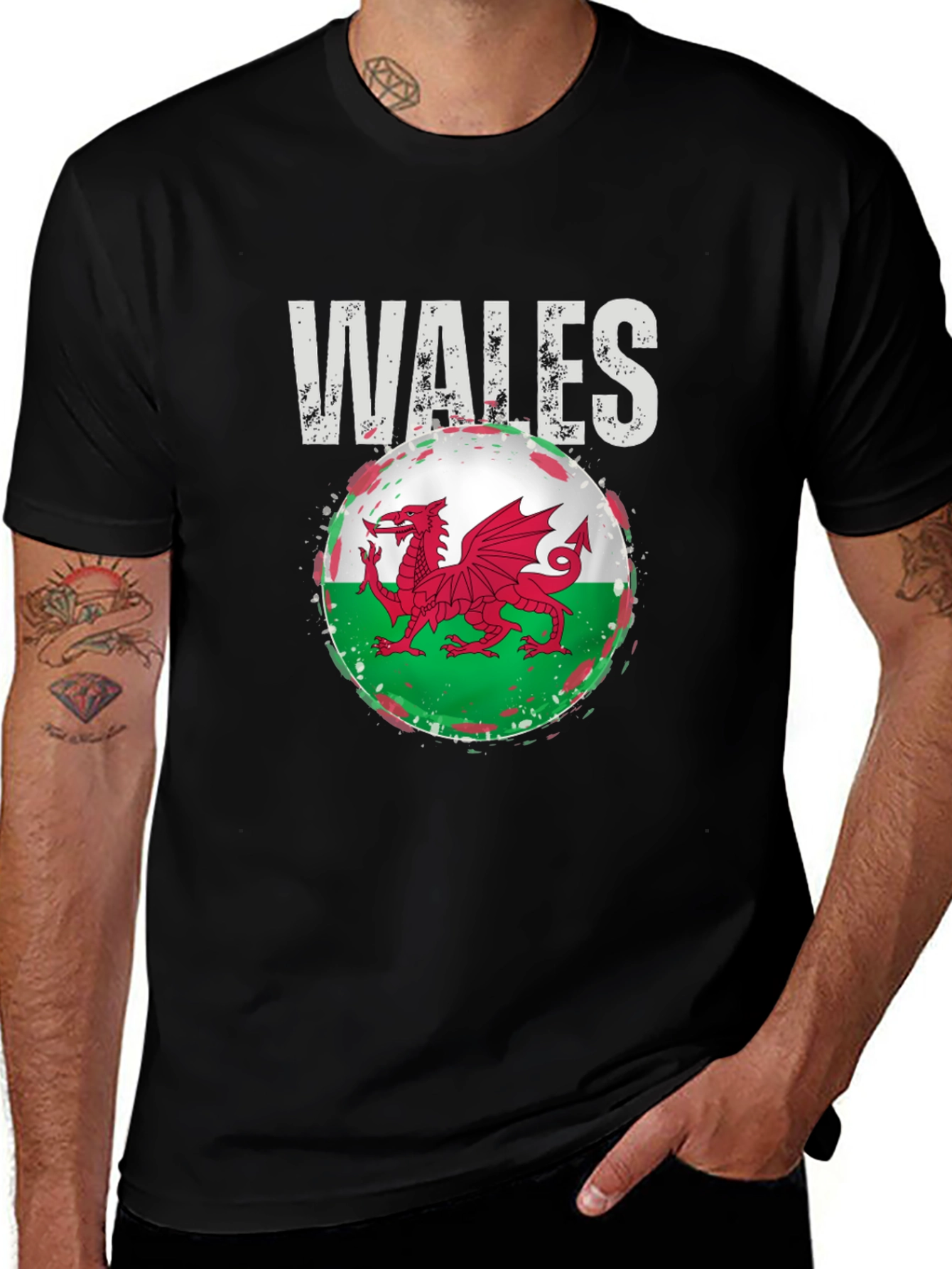 Wales Flag Dragon Graphic Tee - Black