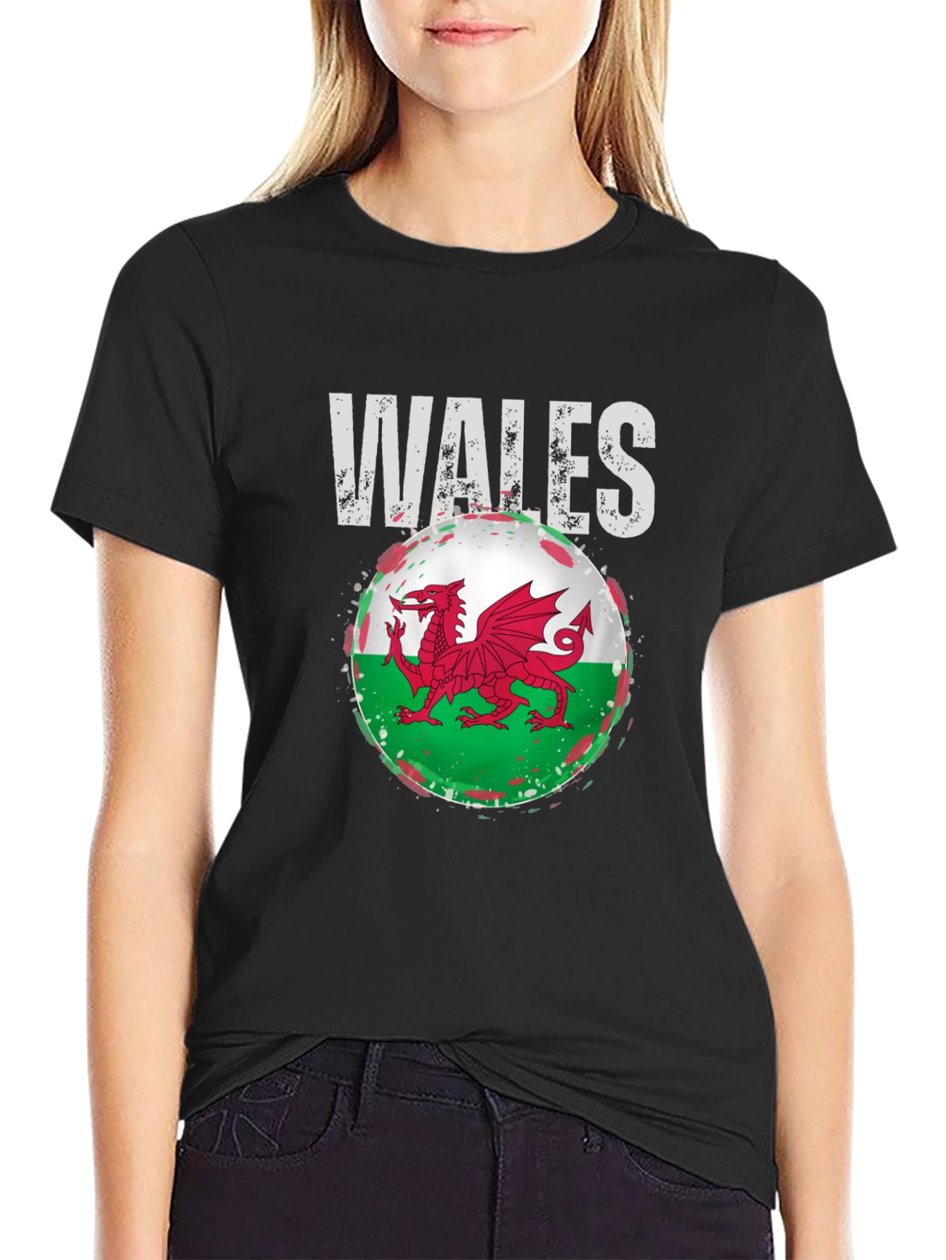 Wales Flag Dragon Graphic Tee - Black