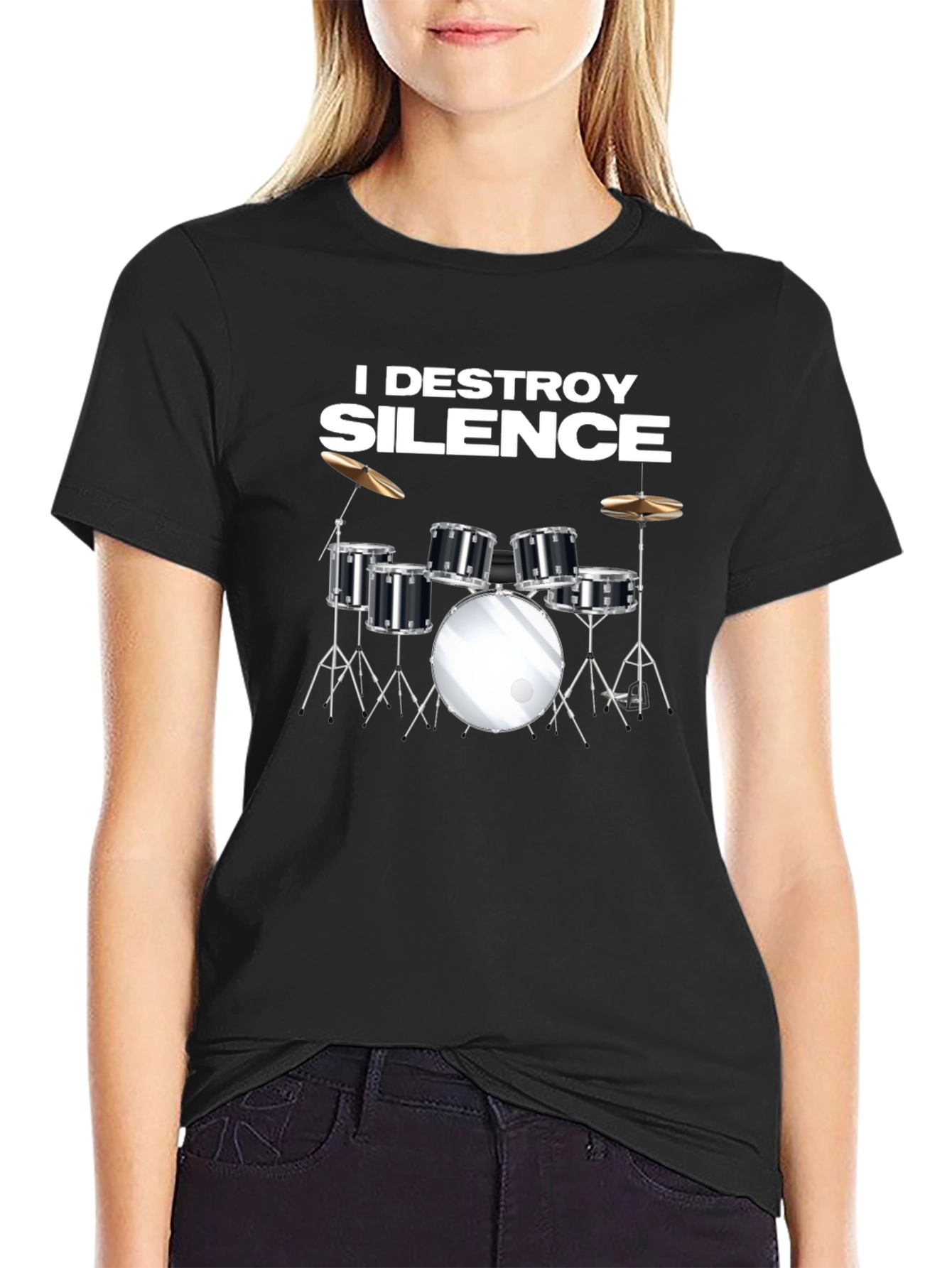 I Destroy Silence Drum Set Black T-Shirt