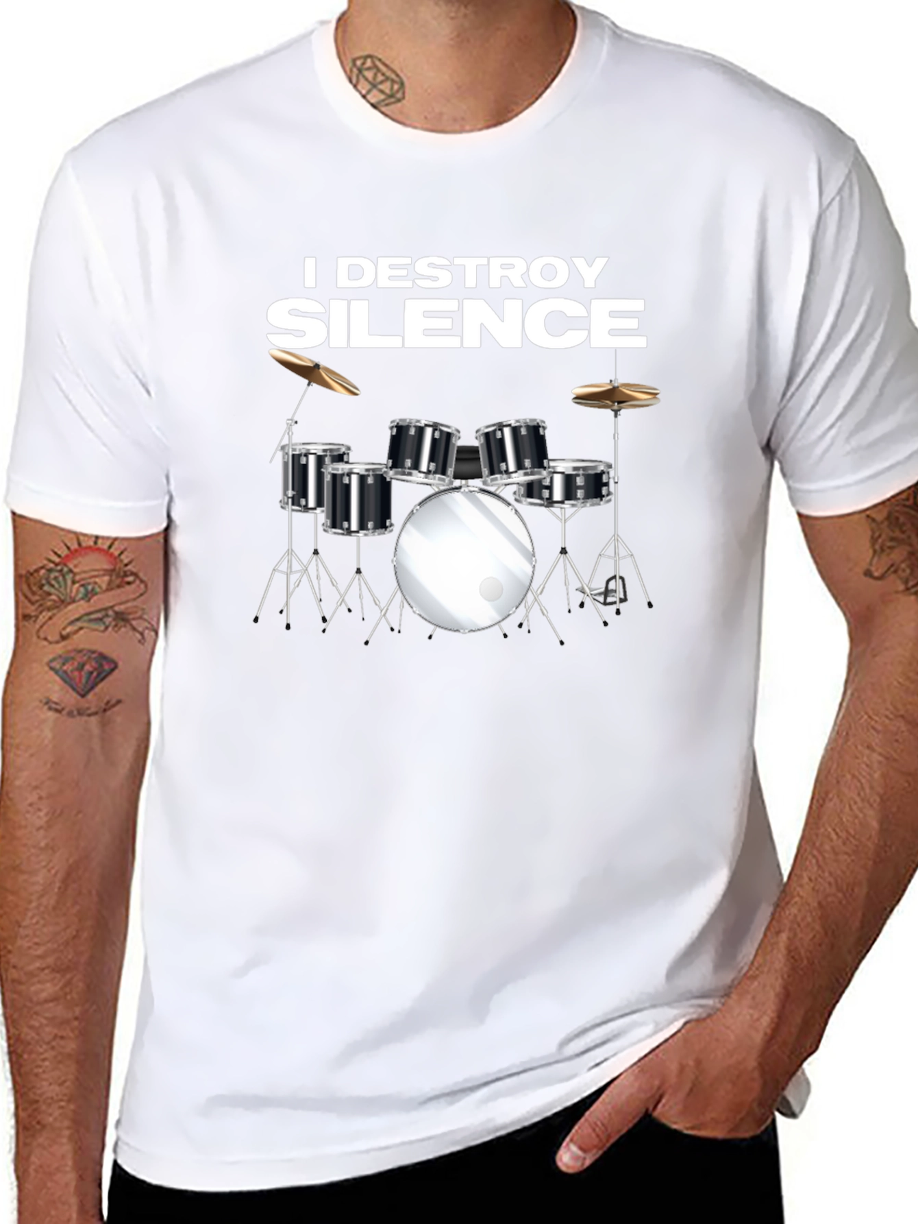 I Destroy Silence Drum Set Black T-Shirt