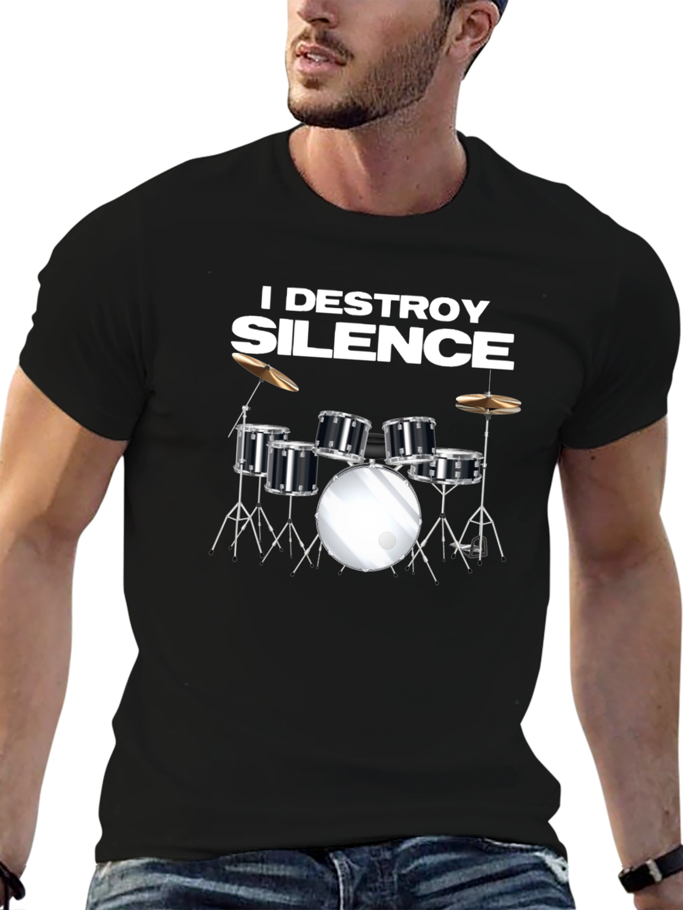 I Destroy Silence Drum Set Black T-Shirt