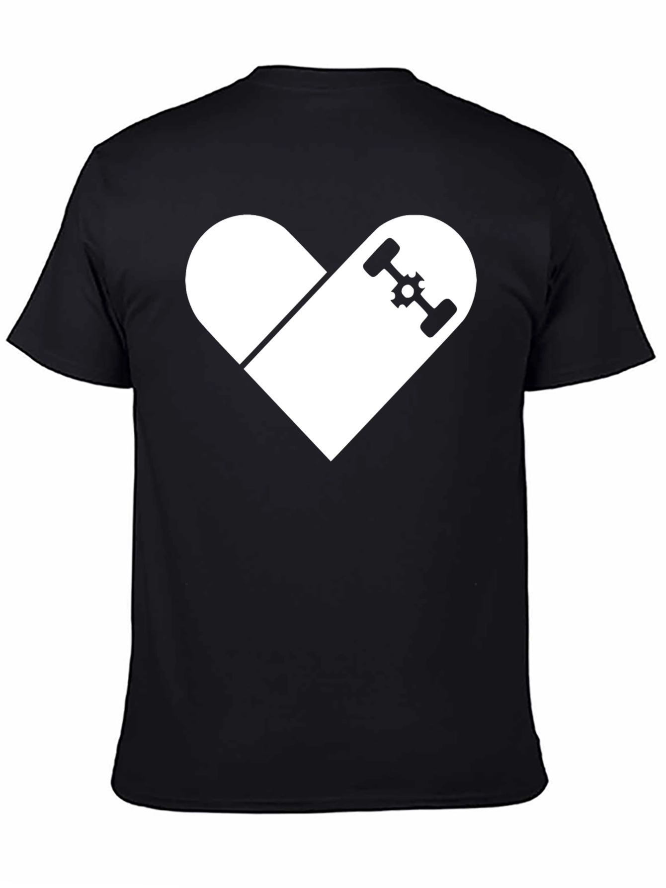 Skateboard Heart Graphic Tee - Black Cotton Casual Shirt