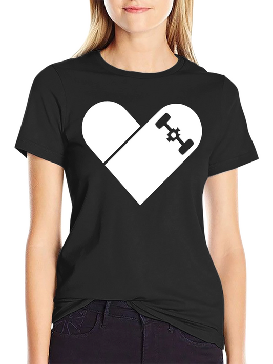 Skateboard Heart Graphic Tee - Black Cotton Casual Shirt