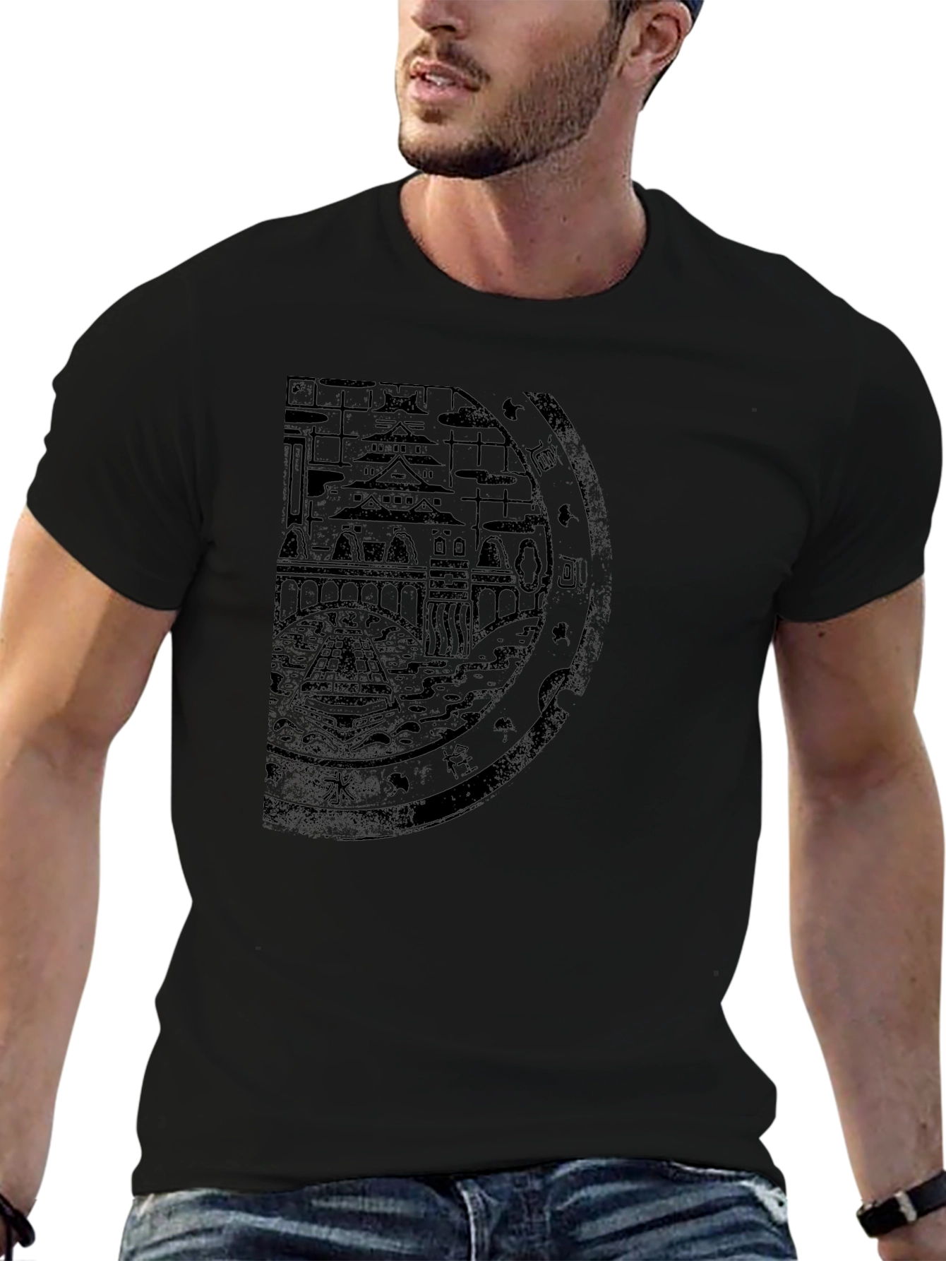 Osaka Japan Cityscape Graphic Tee - Black