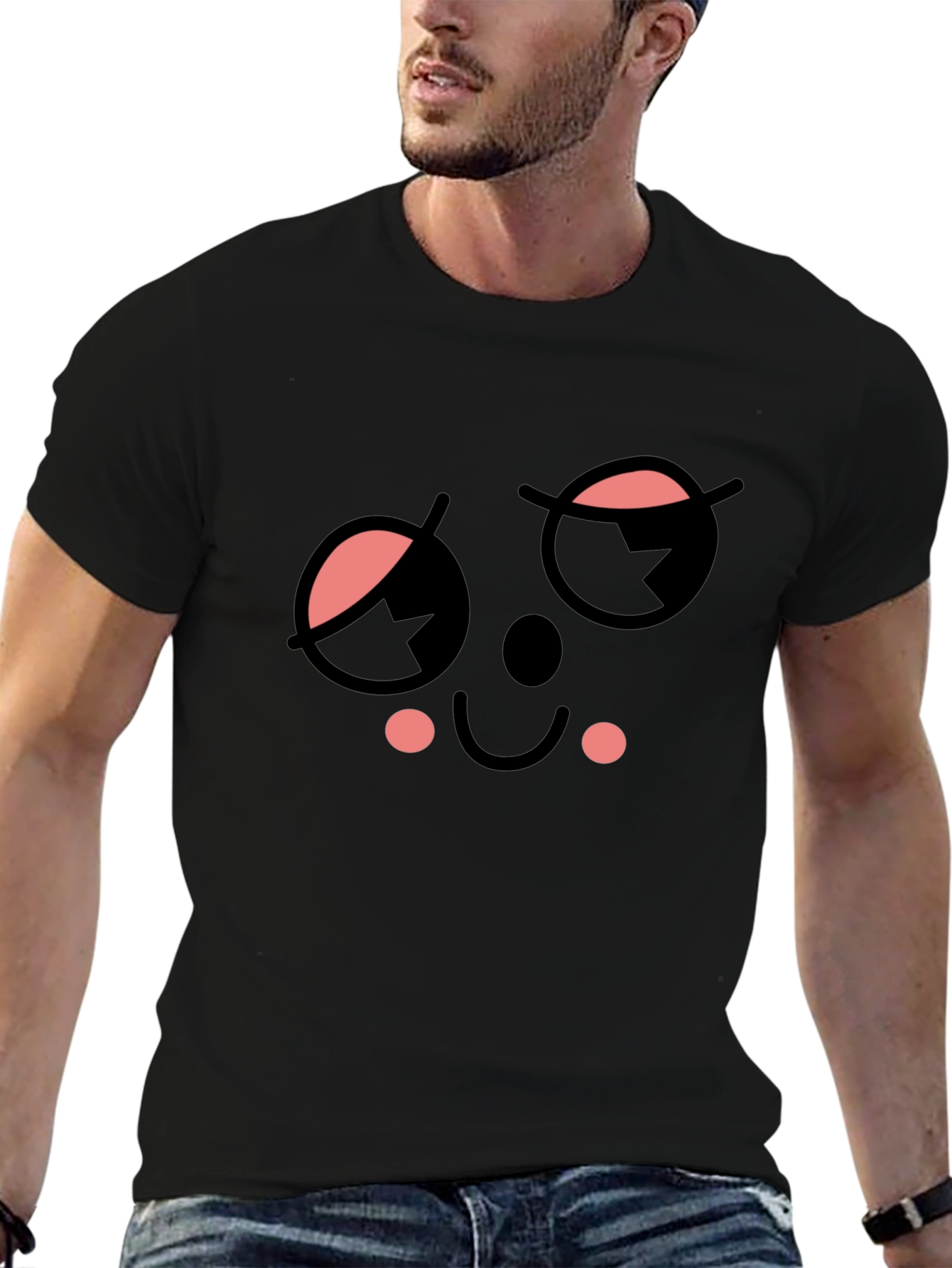 Whimsical Wink Face Black Tee
