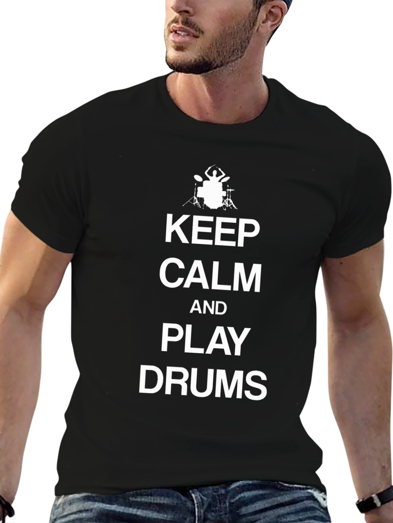 Keep Calm and Play Drums Black T-Shirt