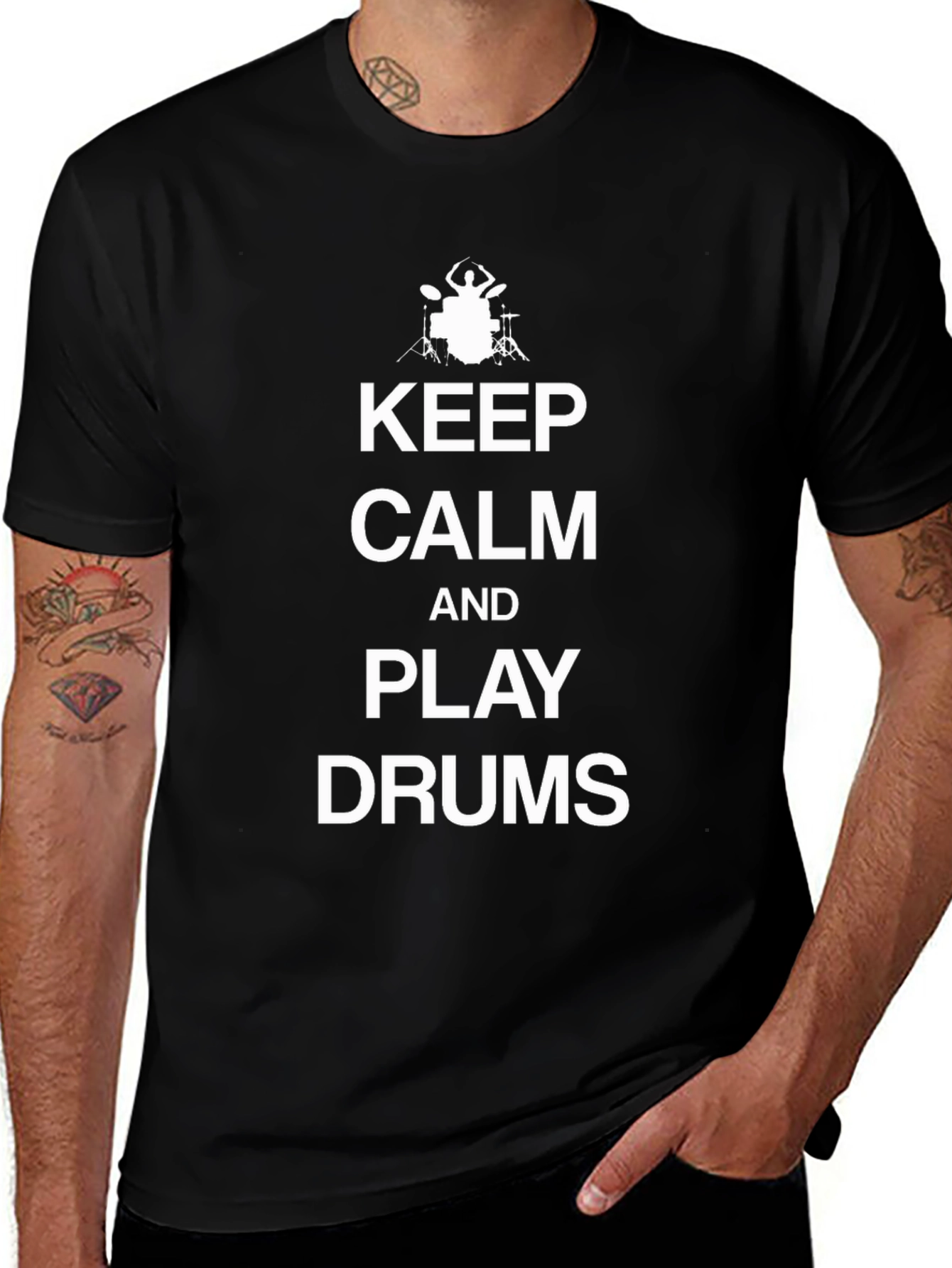Keep Calm and Play Drums Black T-Shirt