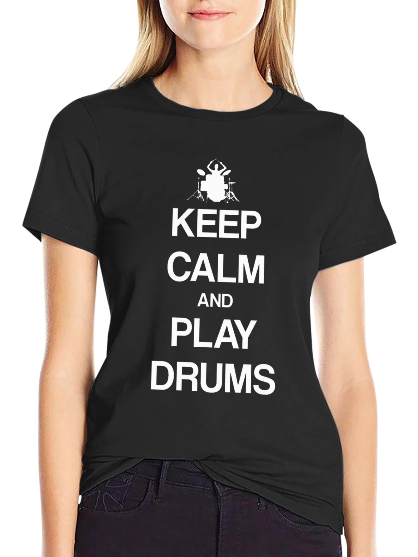 Keep Calm and Play Drums Black T-Shirt