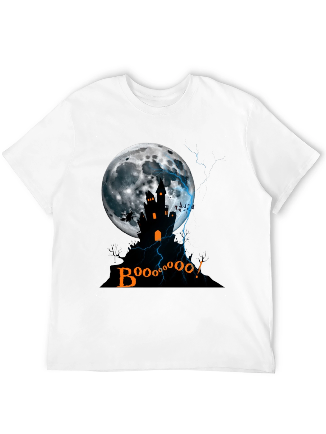 Spooky Halloween T-Shirt - Haunted House Moon Design