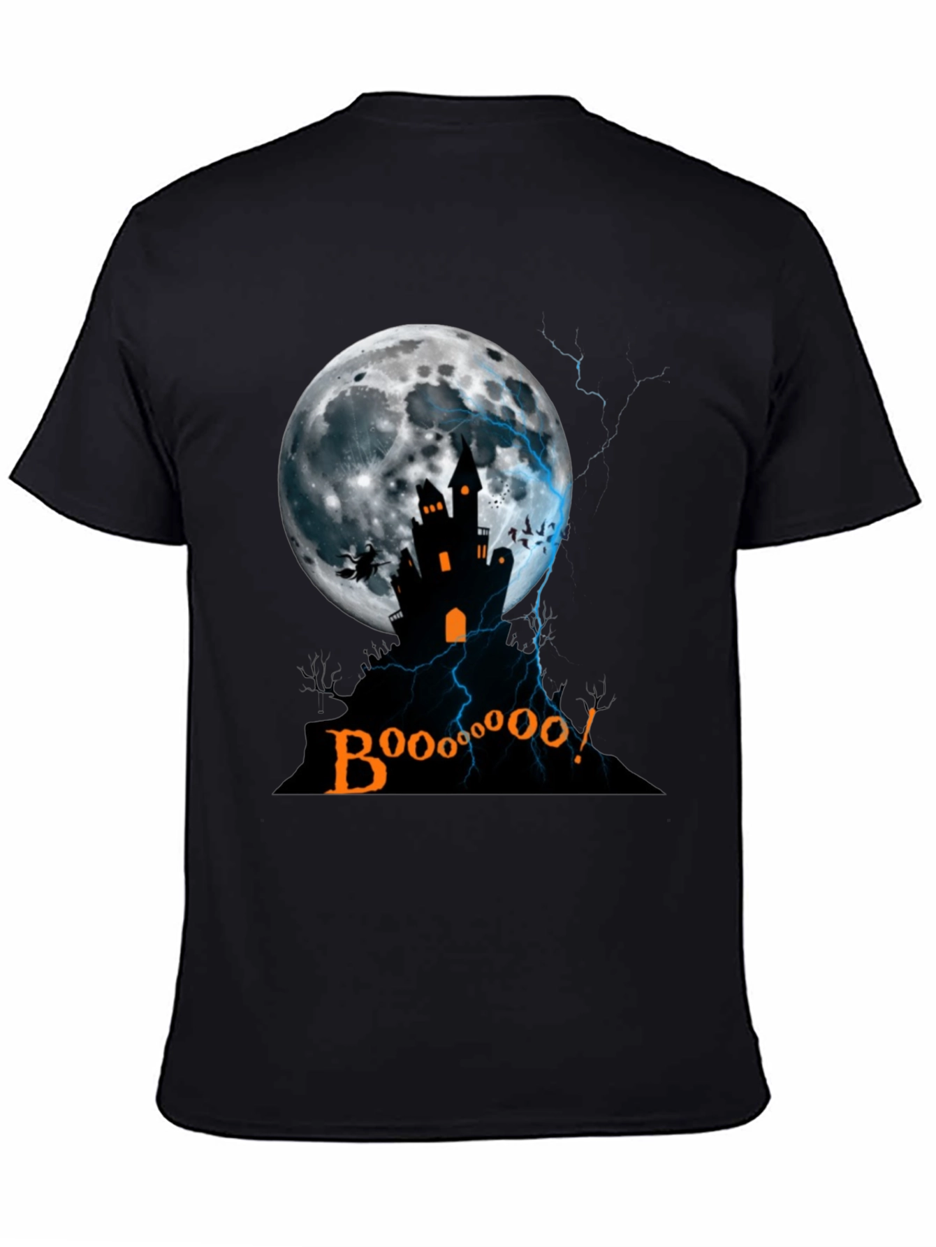 Spooky Halloween T-Shirt - Haunted House Moon Design