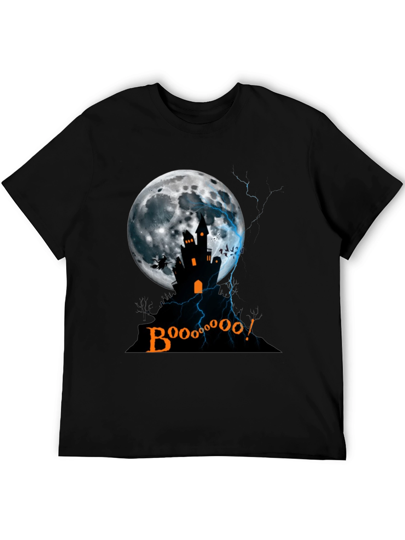 Spooky Halloween T-Shirt - Haunted House Moon Design