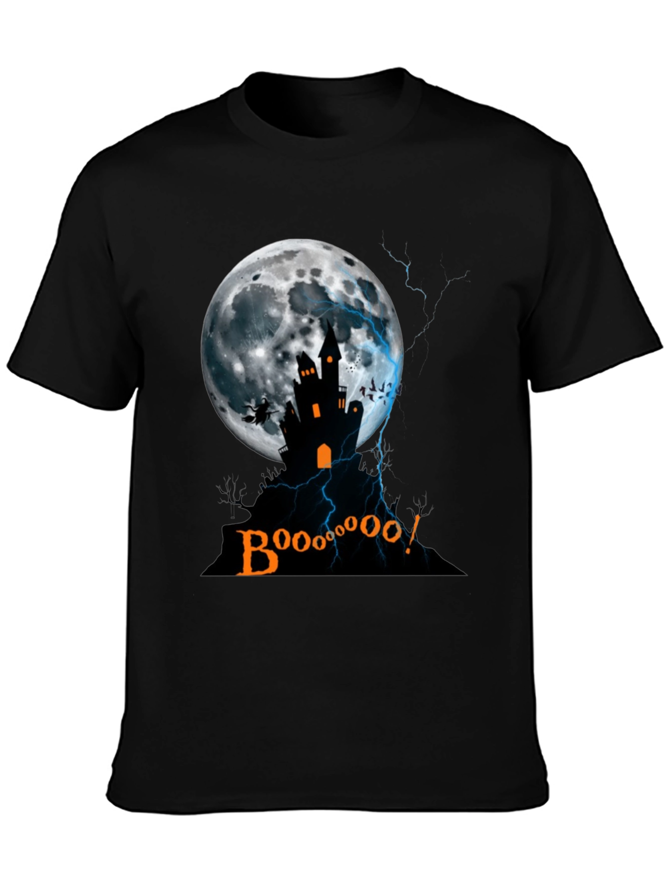 Spooky Halloween T-Shirt - Haunted House Moon Design