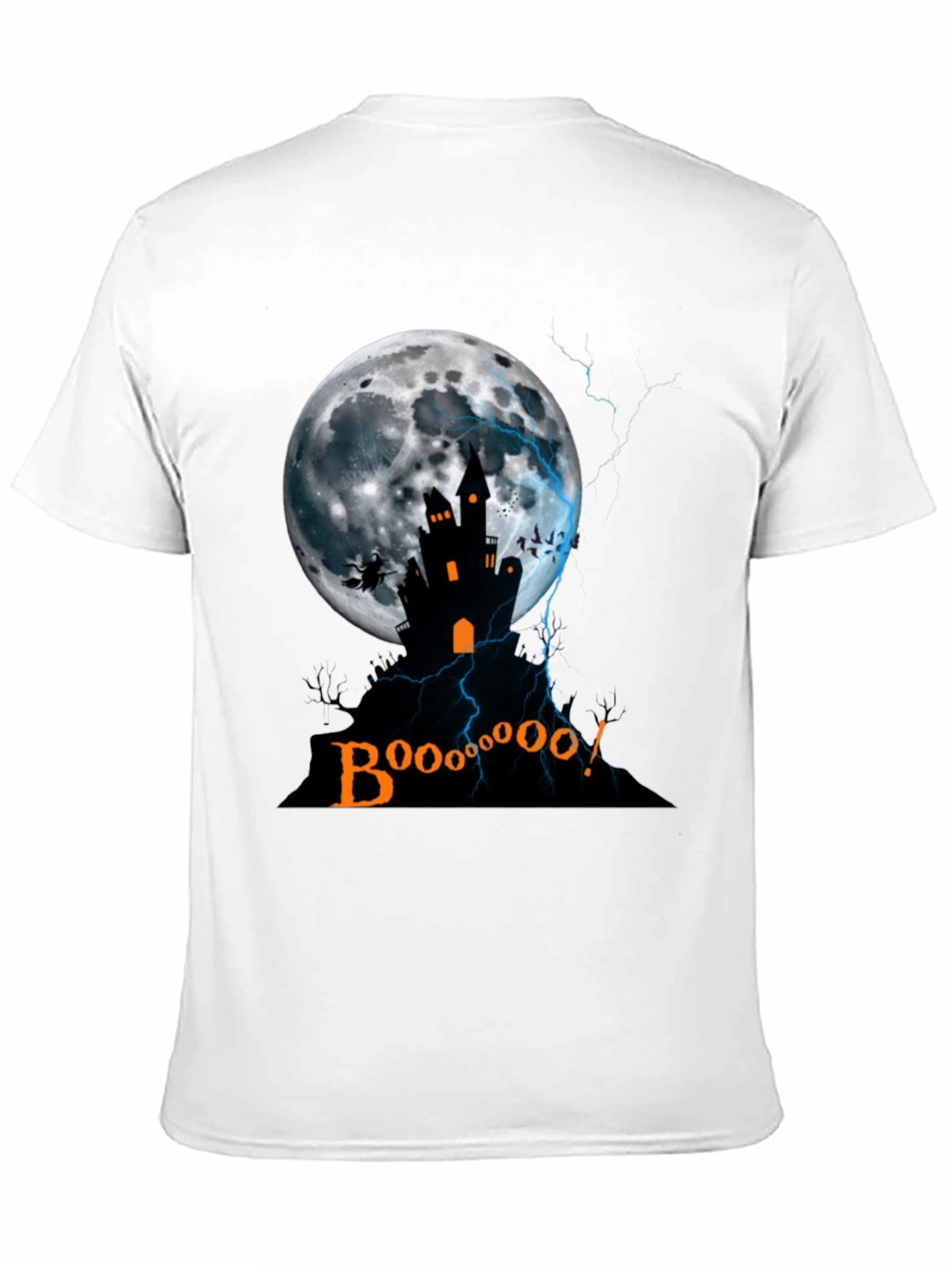 Spooky Halloween T-Shirt - Haunted House Moon Design