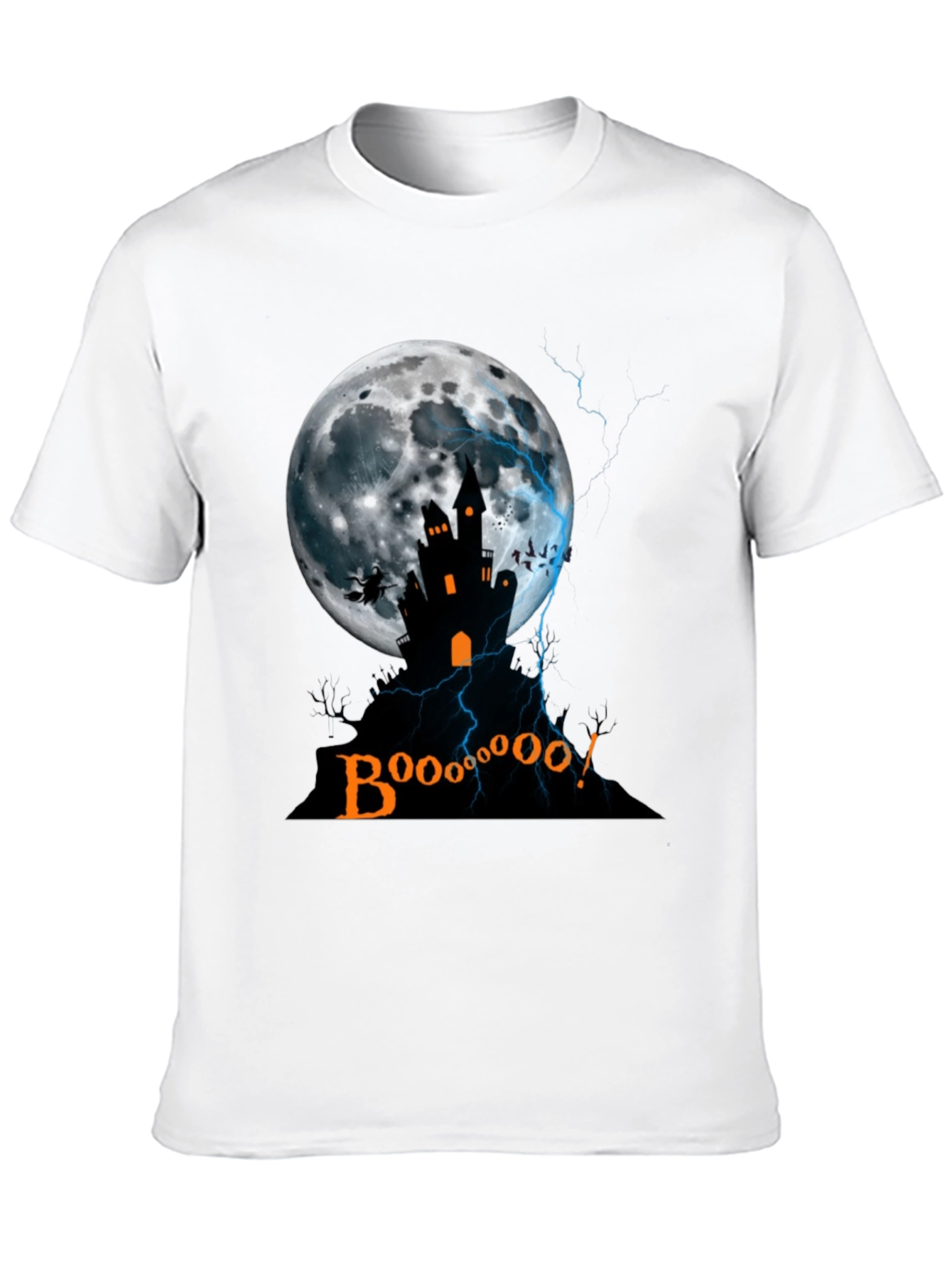 Spooky Halloween T-Shirt - Haunted House Moon Design