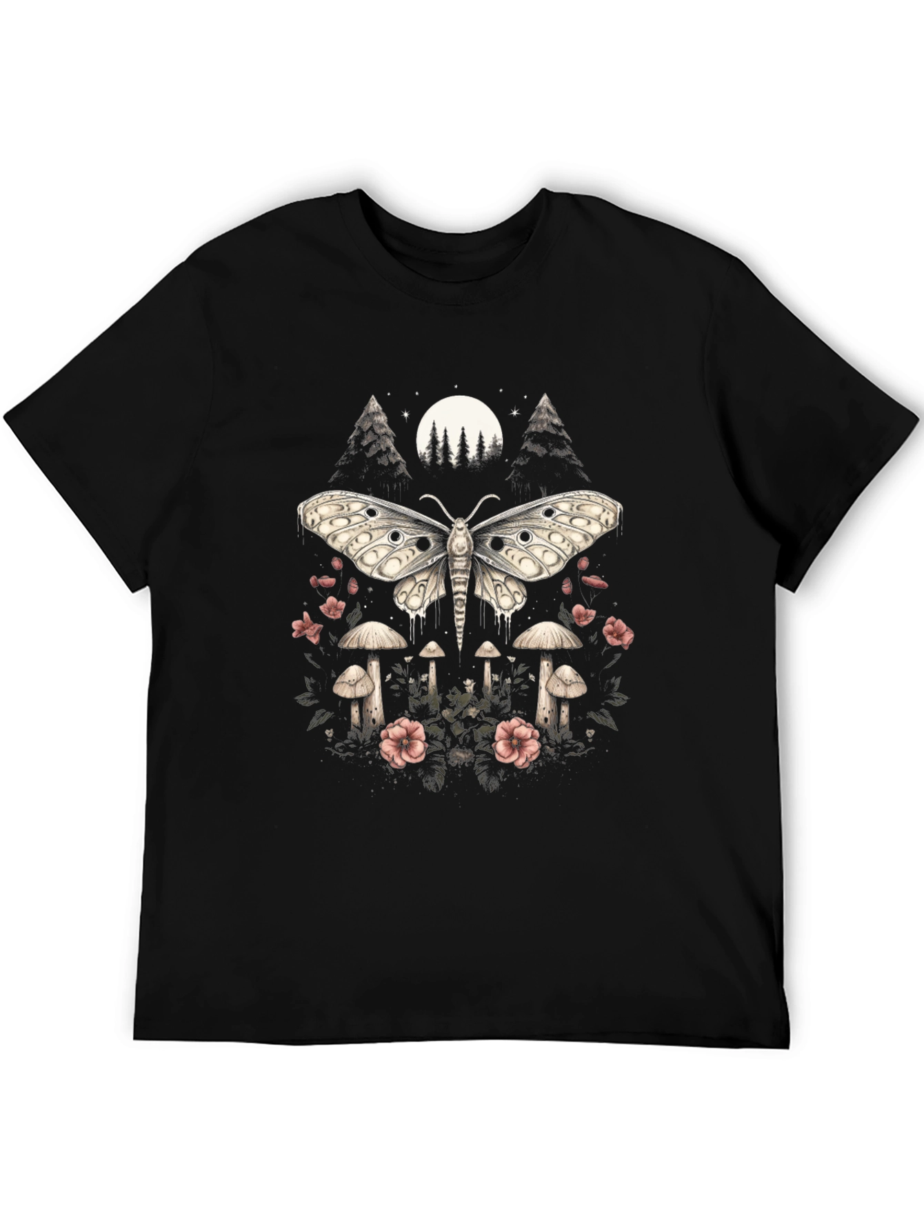 Moth & Mushroom Graphic Tee - Black