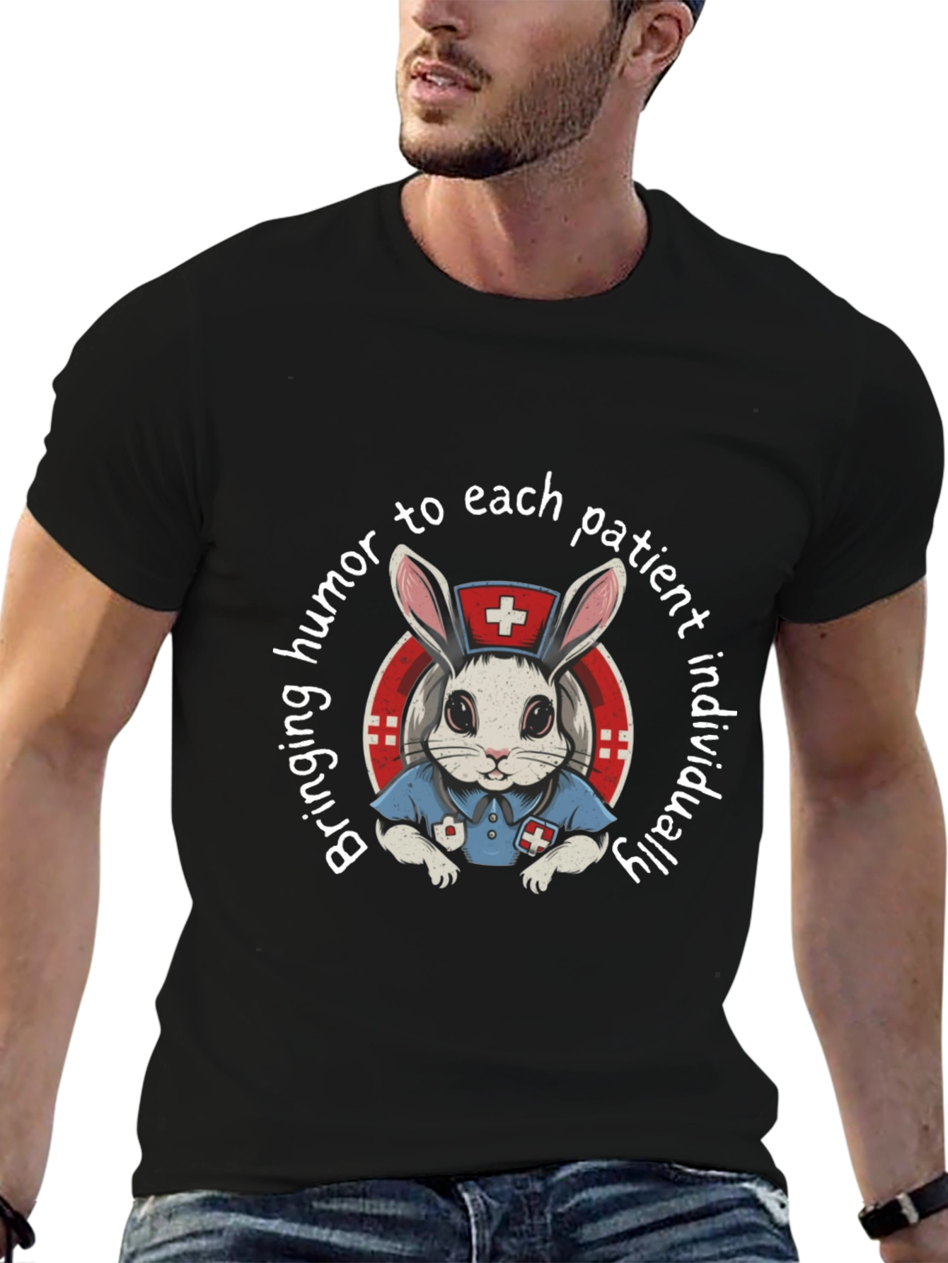 Humorous Nurse Bunny Graphic T-Shirt