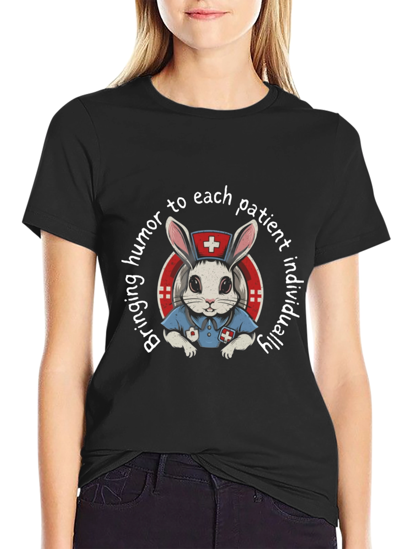 Humorous Nurse Bunny Graphic T-Shirt