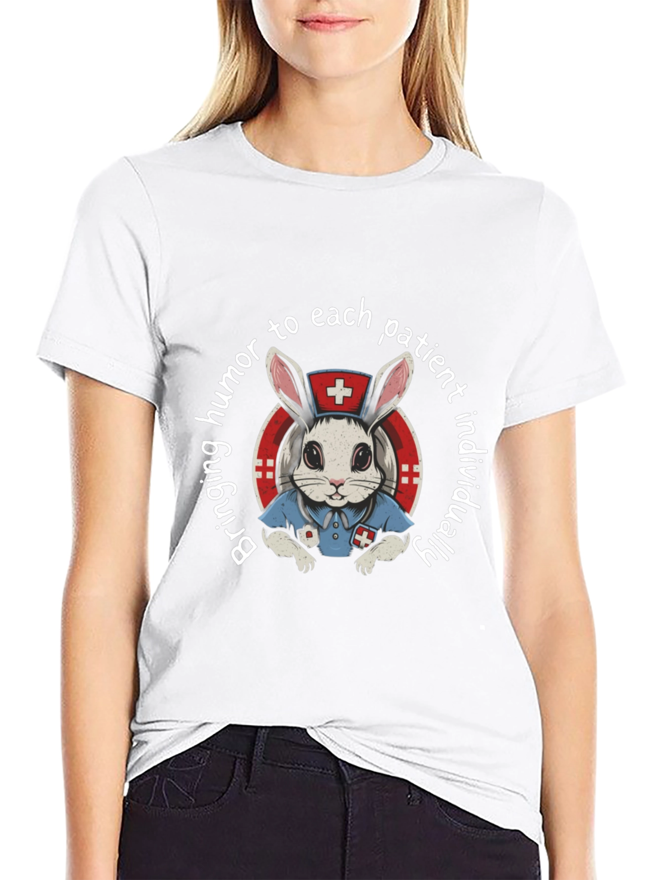 Humorous Nurse Bunny Graphic T-Shirt
