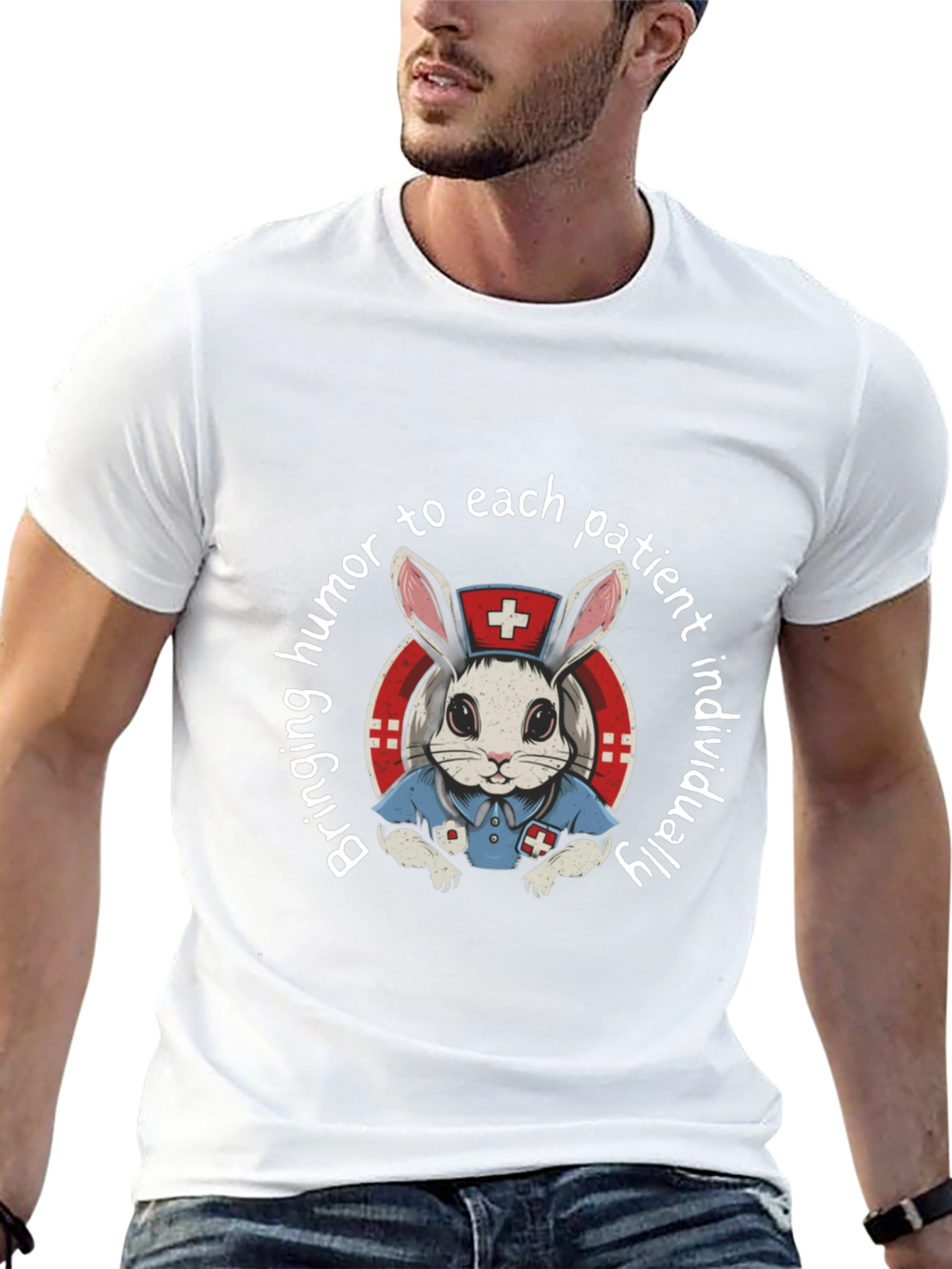 Humorous Nurse Bunny Graphic T-Shirt