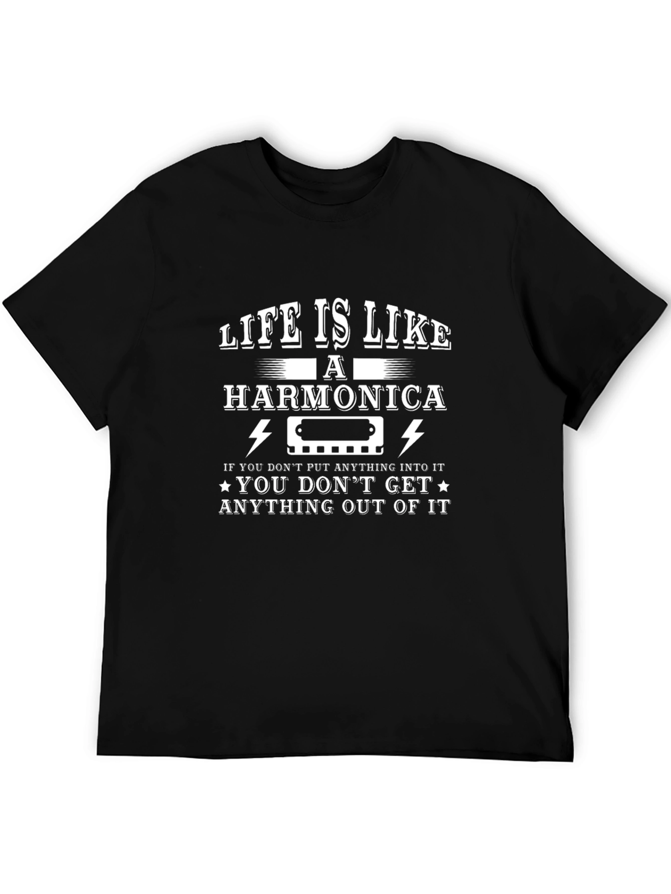 Life is Like Harmonica Graphic T-Shirt - Black
