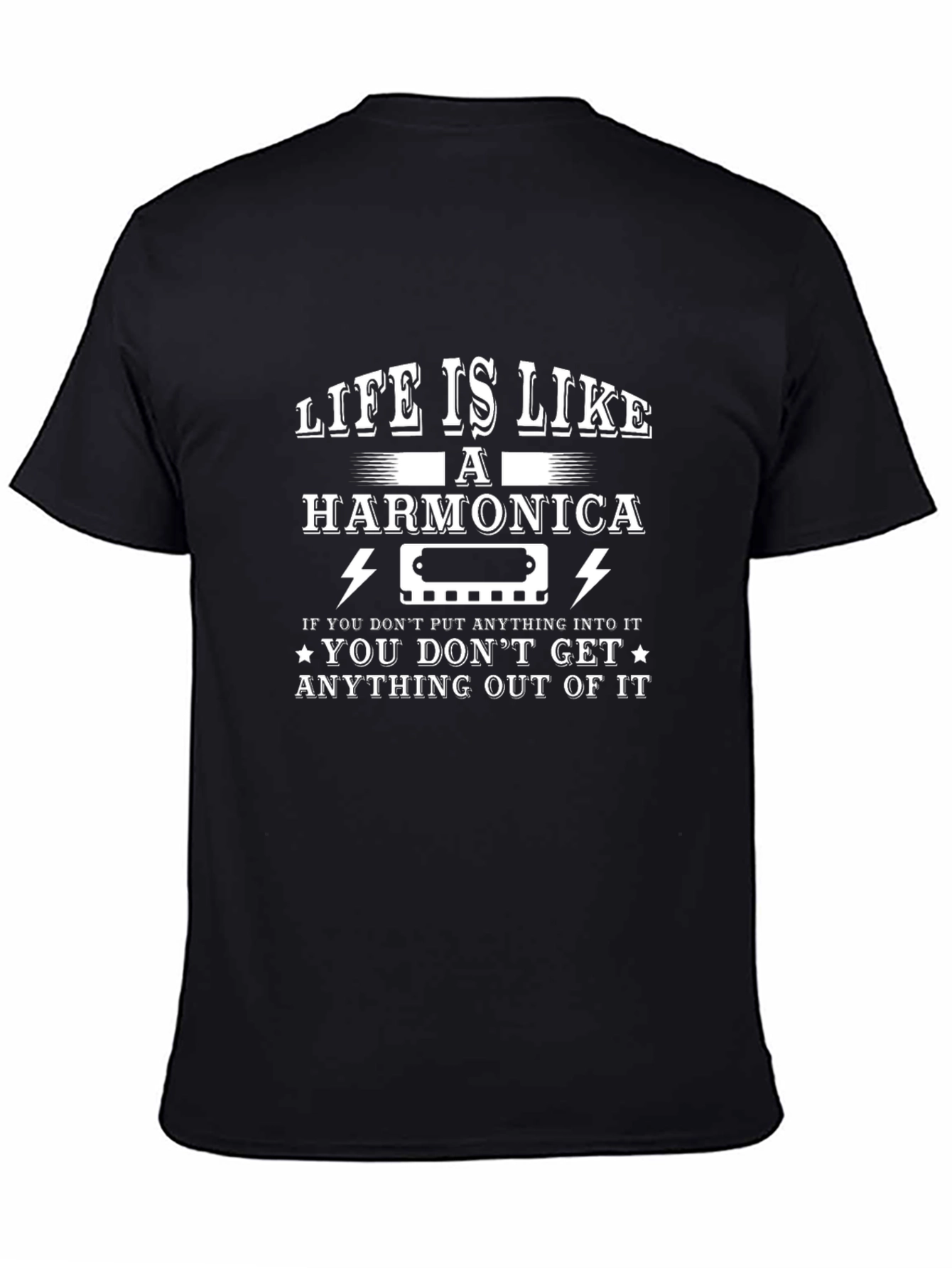 Life is Like Harmonica Graphic T-Shirt - Black