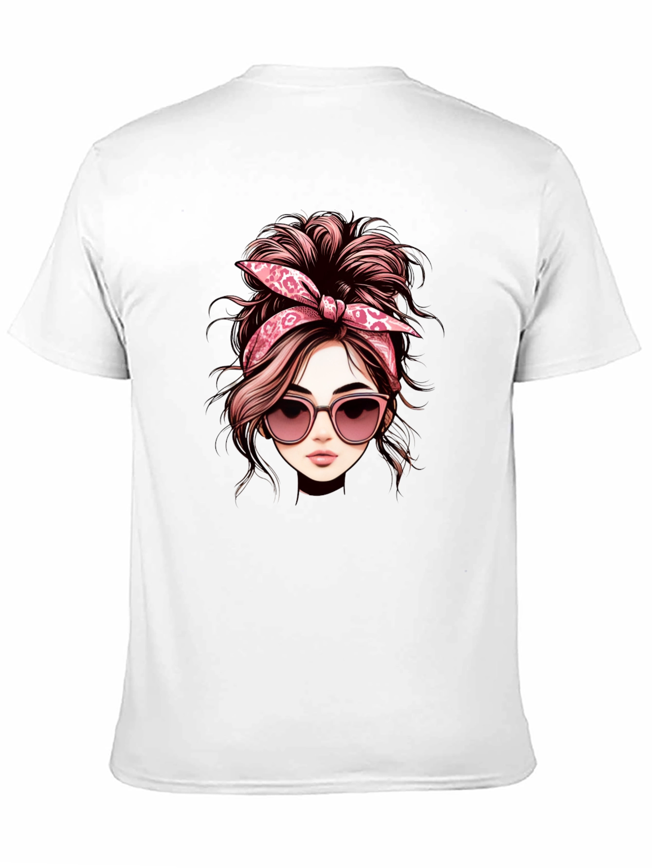Messy Bun Woman Graphic Tee - Casual Black T-Shirt