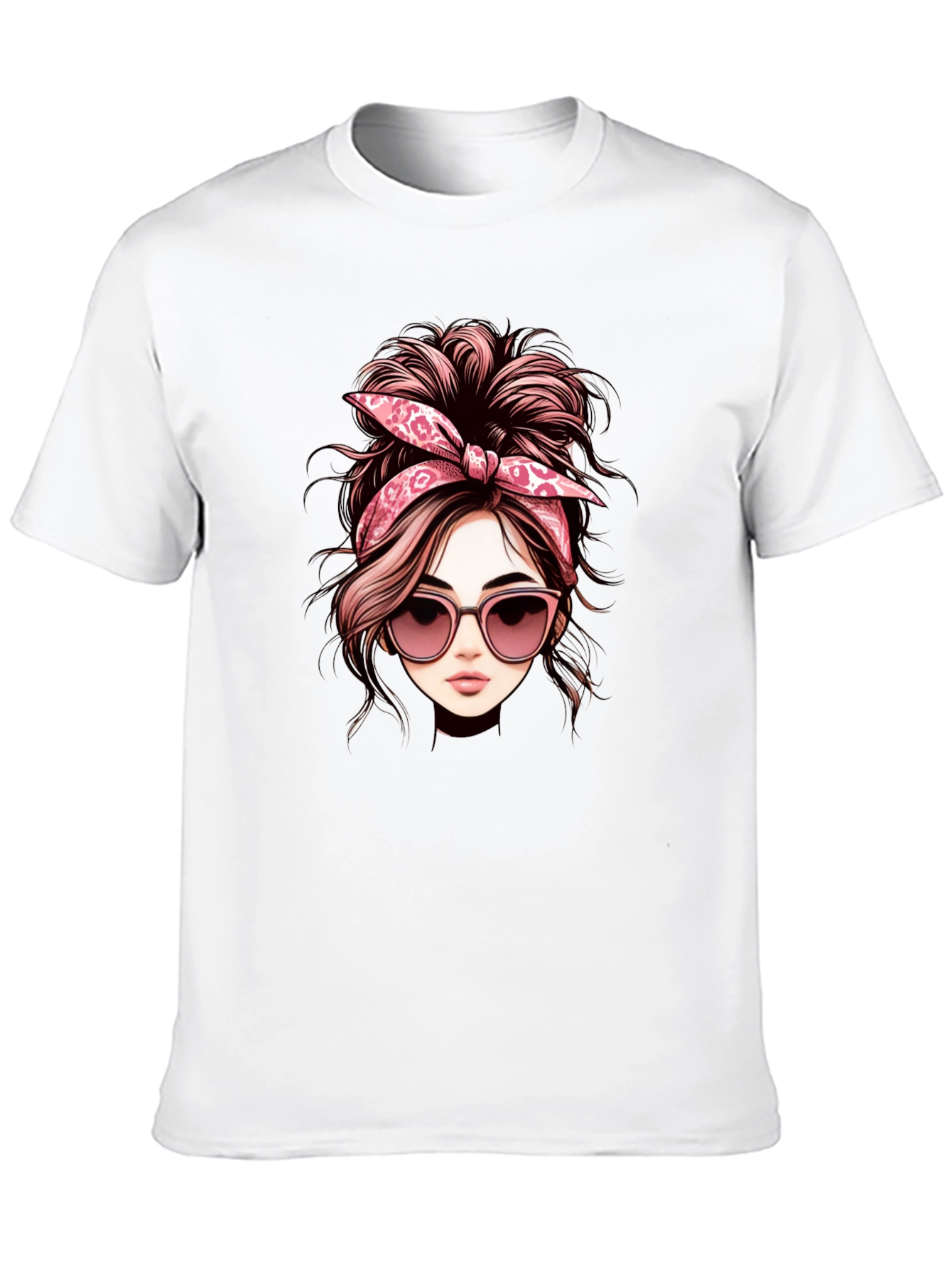 Messy Bun Woman Graphic Tee - Casual Black T-Shirt