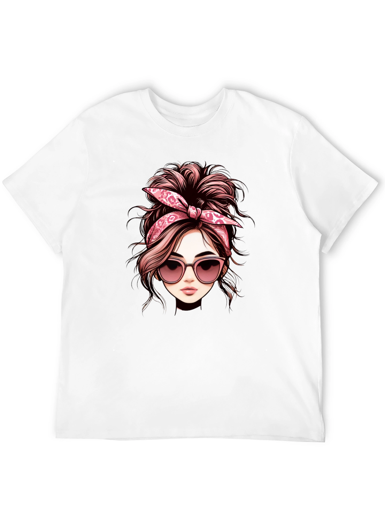 Messy Bun Woman Graphic Tee - Casual Black T-Shirt