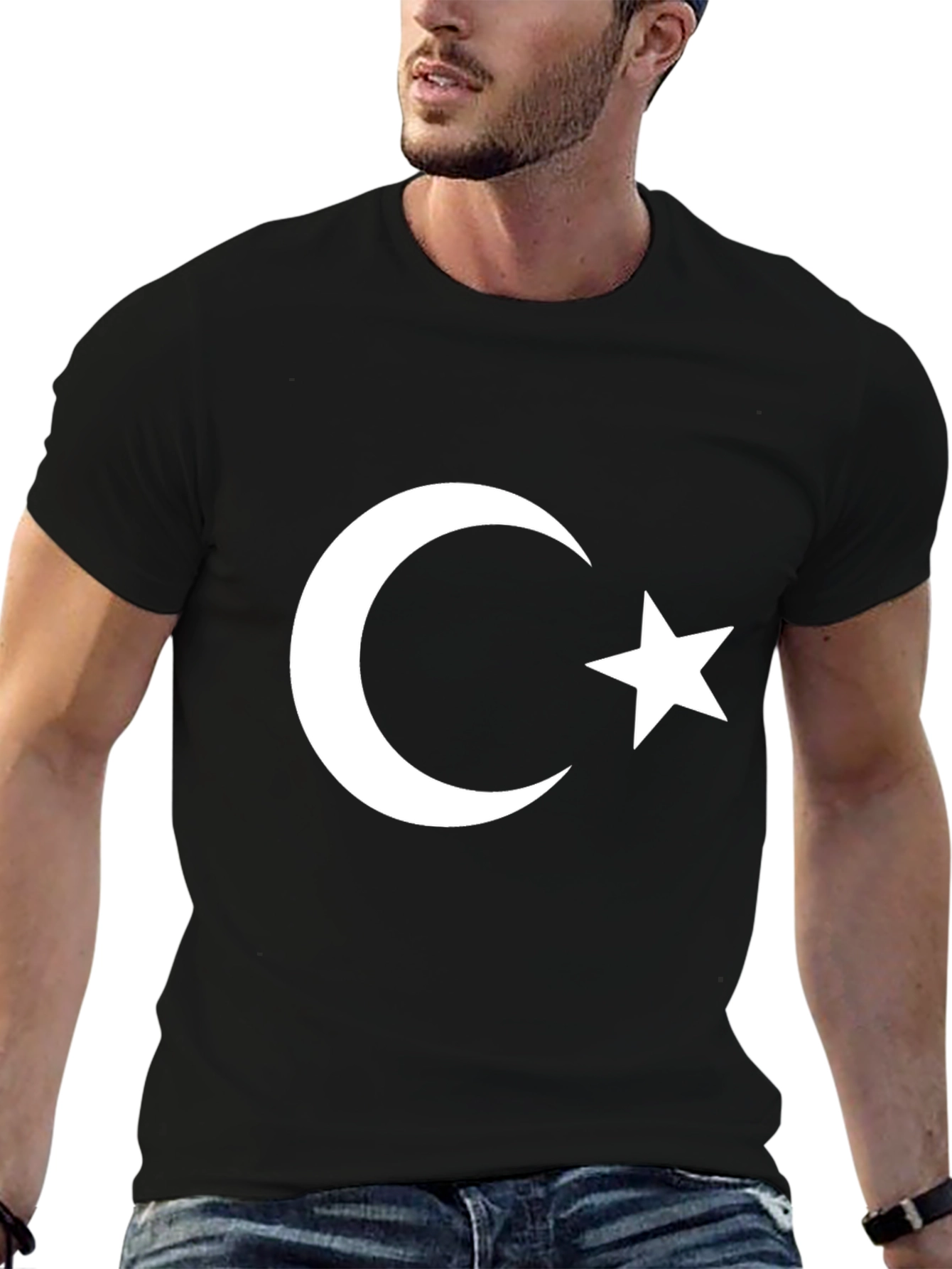 Turkish Flag Graphic Print Black T-Shirt