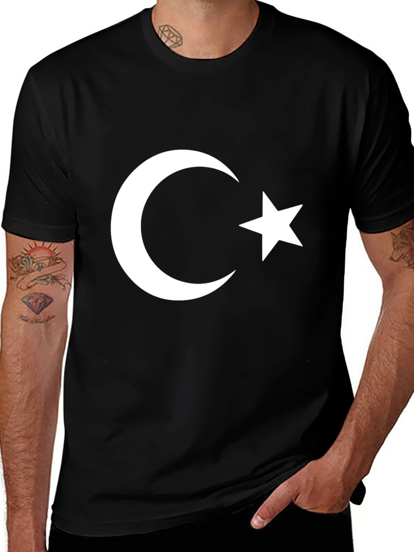 Turkish Flag Graphic Print Black T-Shirt