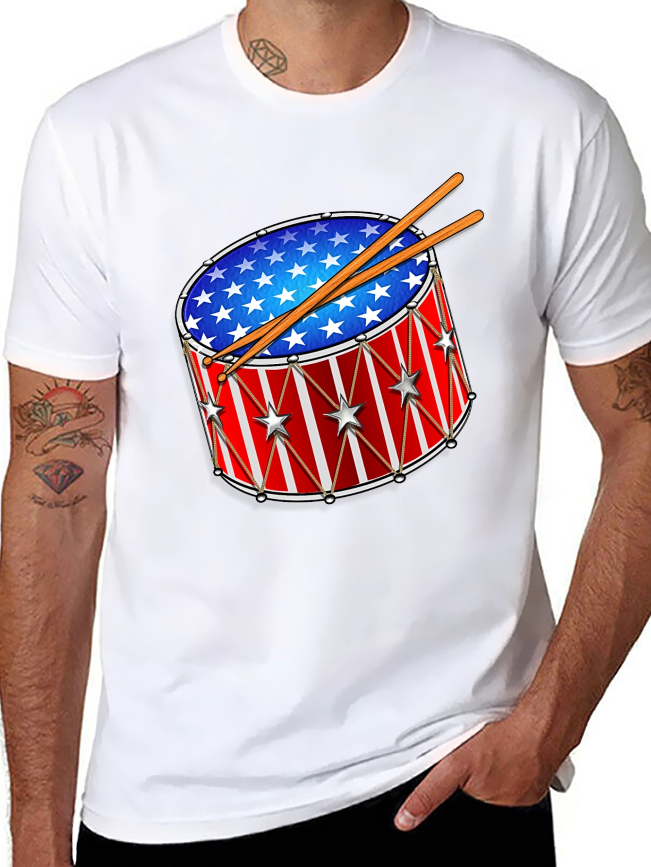 Patriotic Drum T-Shirt - Stars & Stripes Design