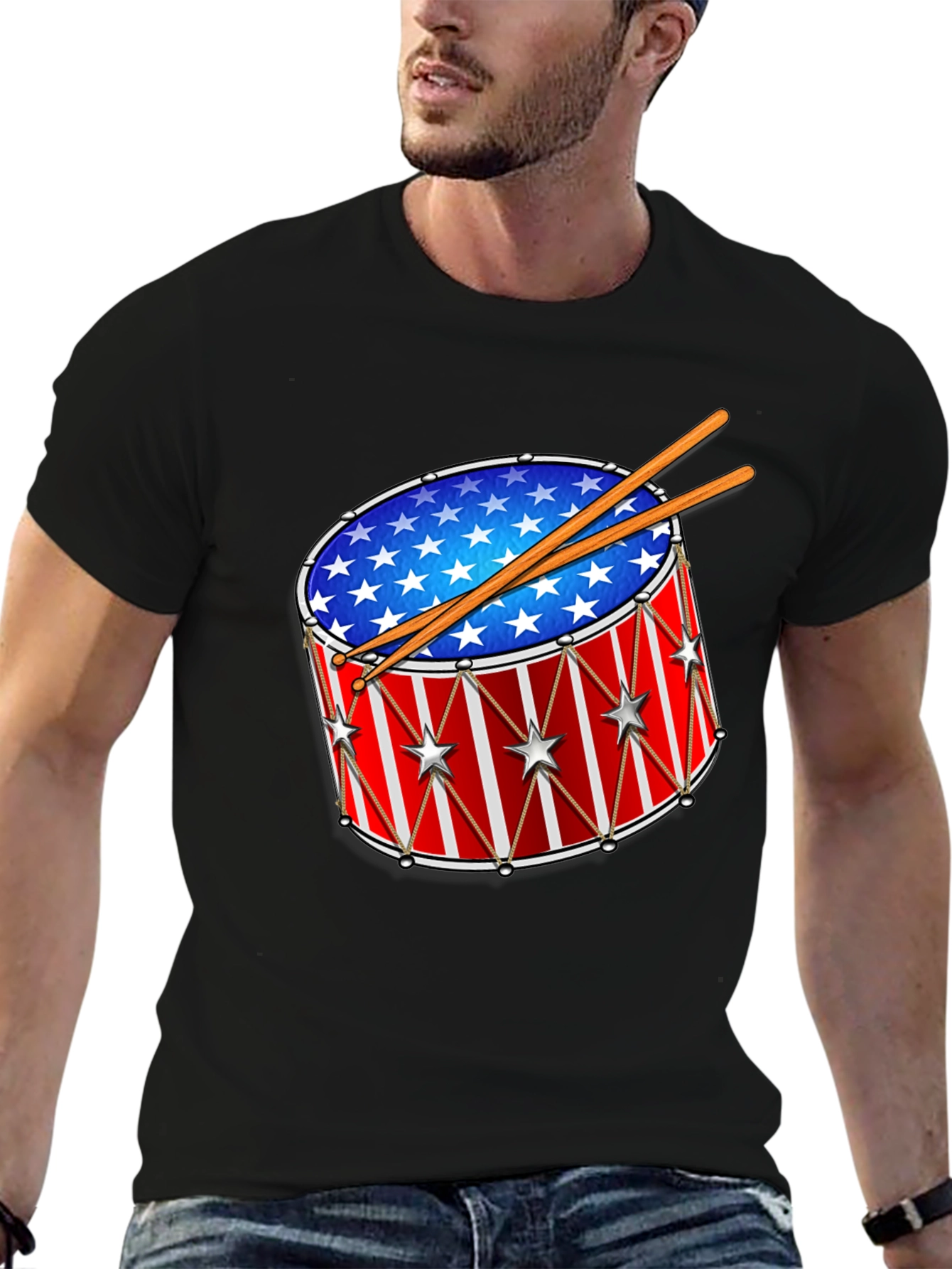 Patriotic Drum T-Shirt - Stars & Stripes Design