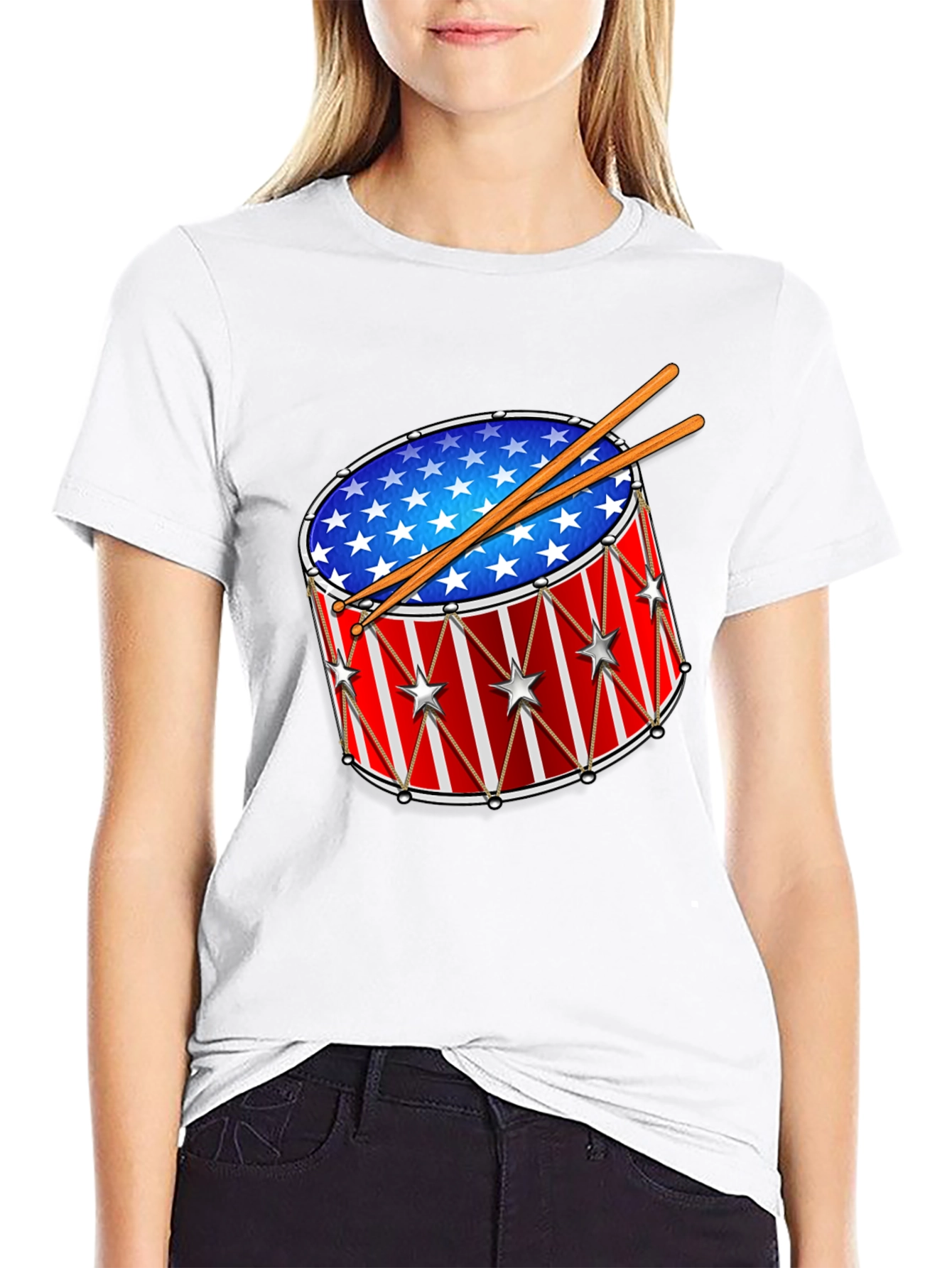 Patriotic Drum T-Shirt - Stars & Stripes Design