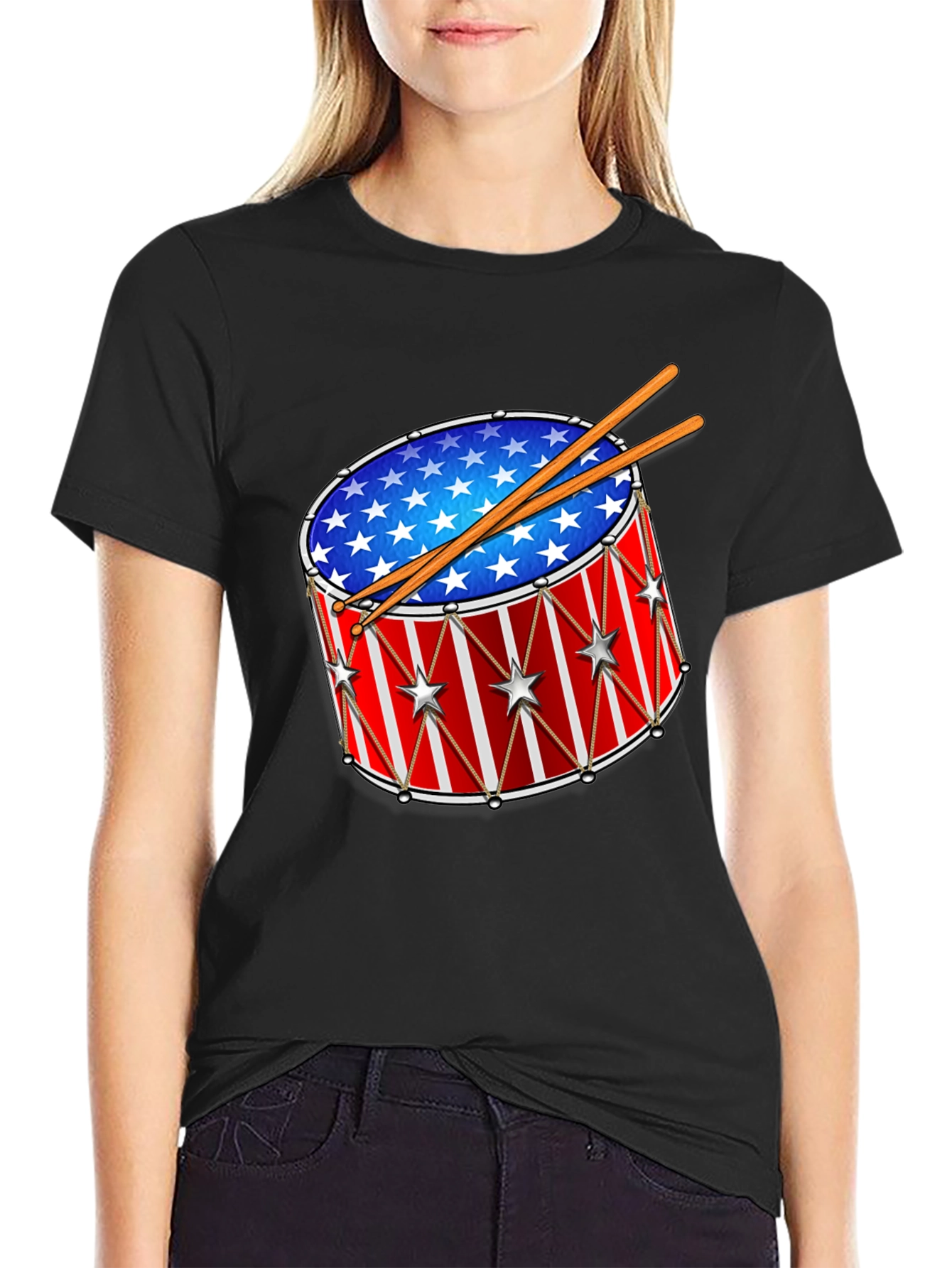 Patriotic Drum T-Shirt - Stars & Stripes Design
