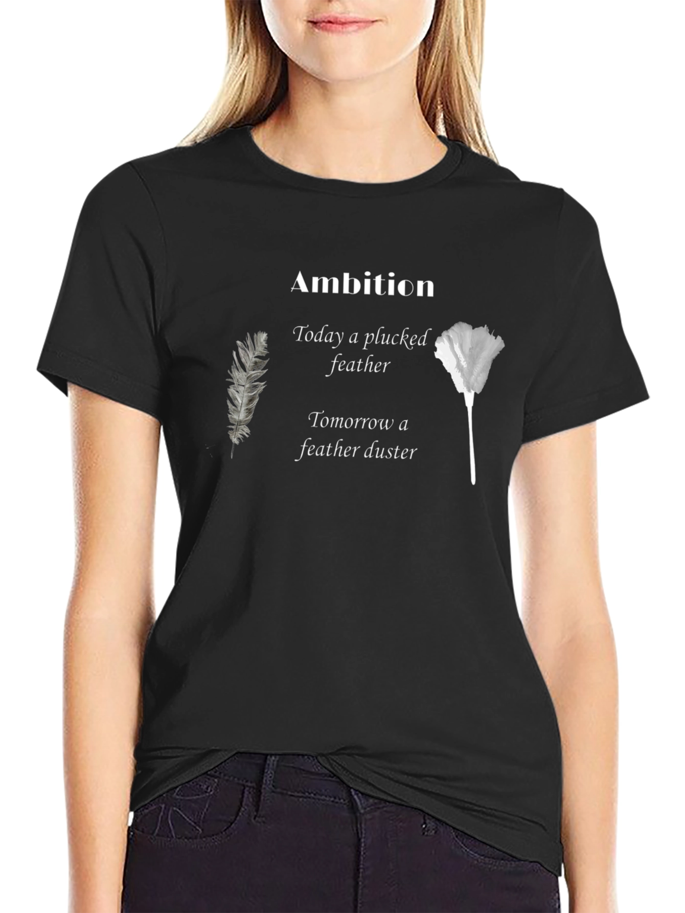 Ambition Feather Graphic Black T-Shirt