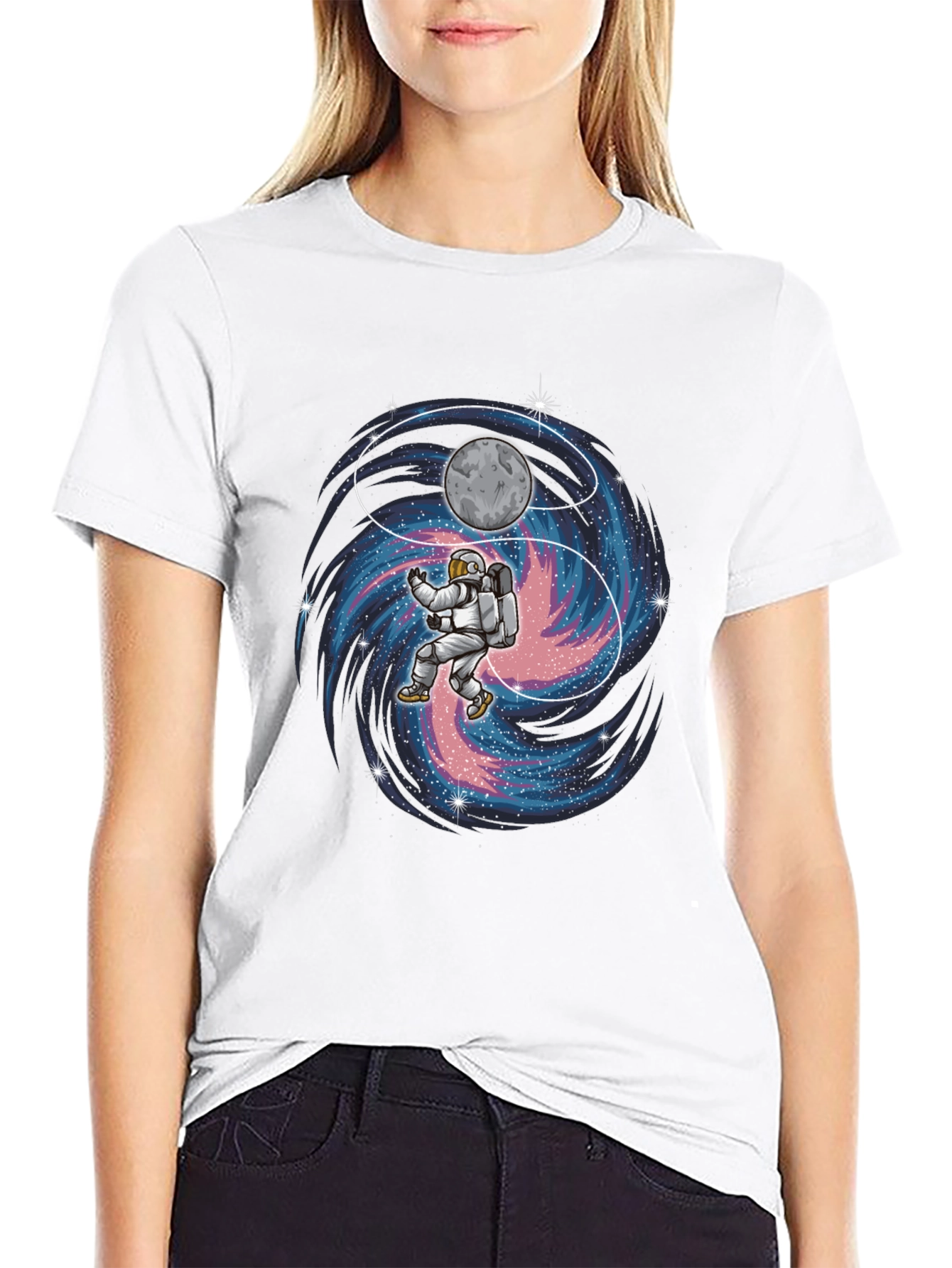 Astronaut Yin Yang Galaxy Graphic T-Shirt