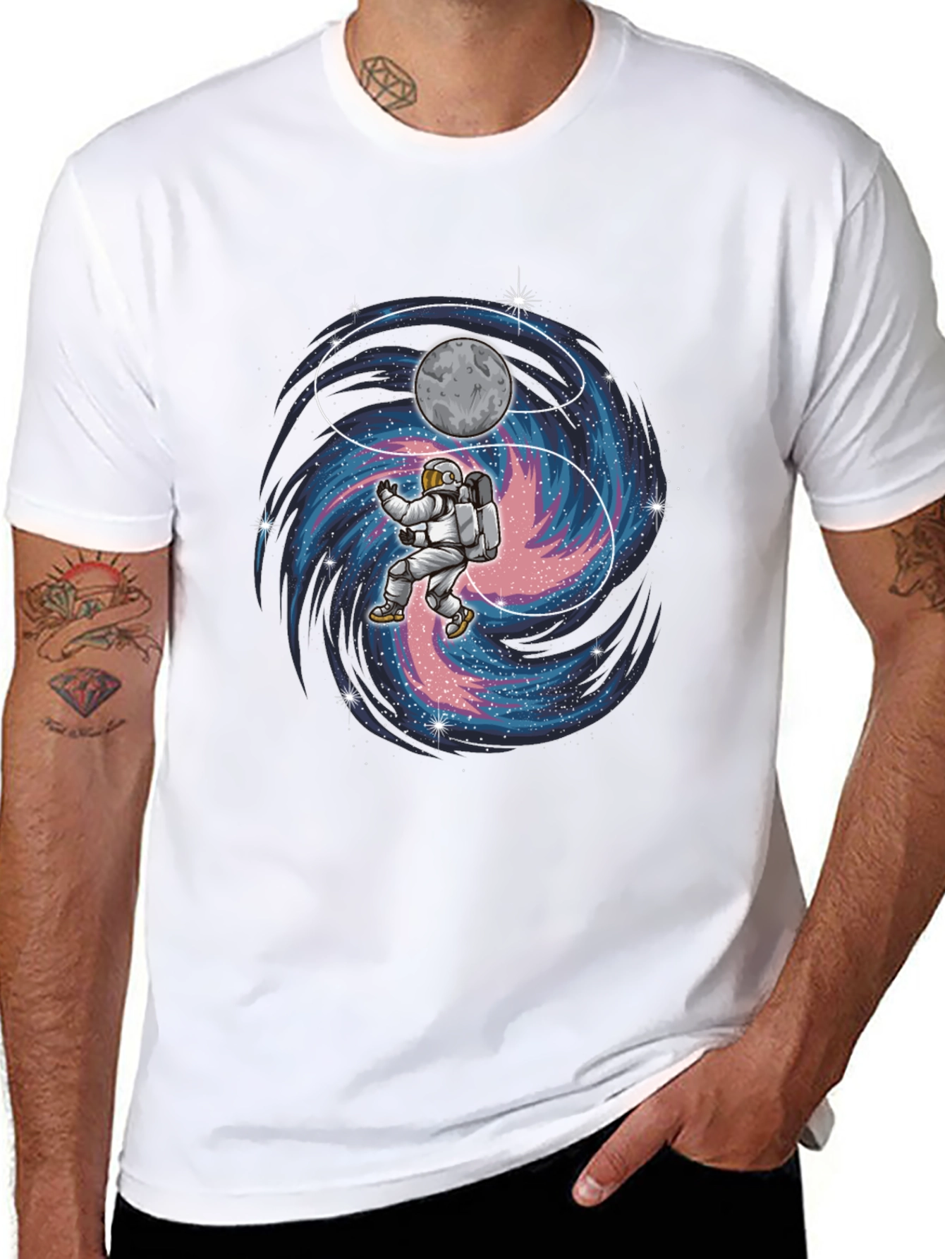 Astronaut Yin Yang Galaxy Graphic T-Shirt