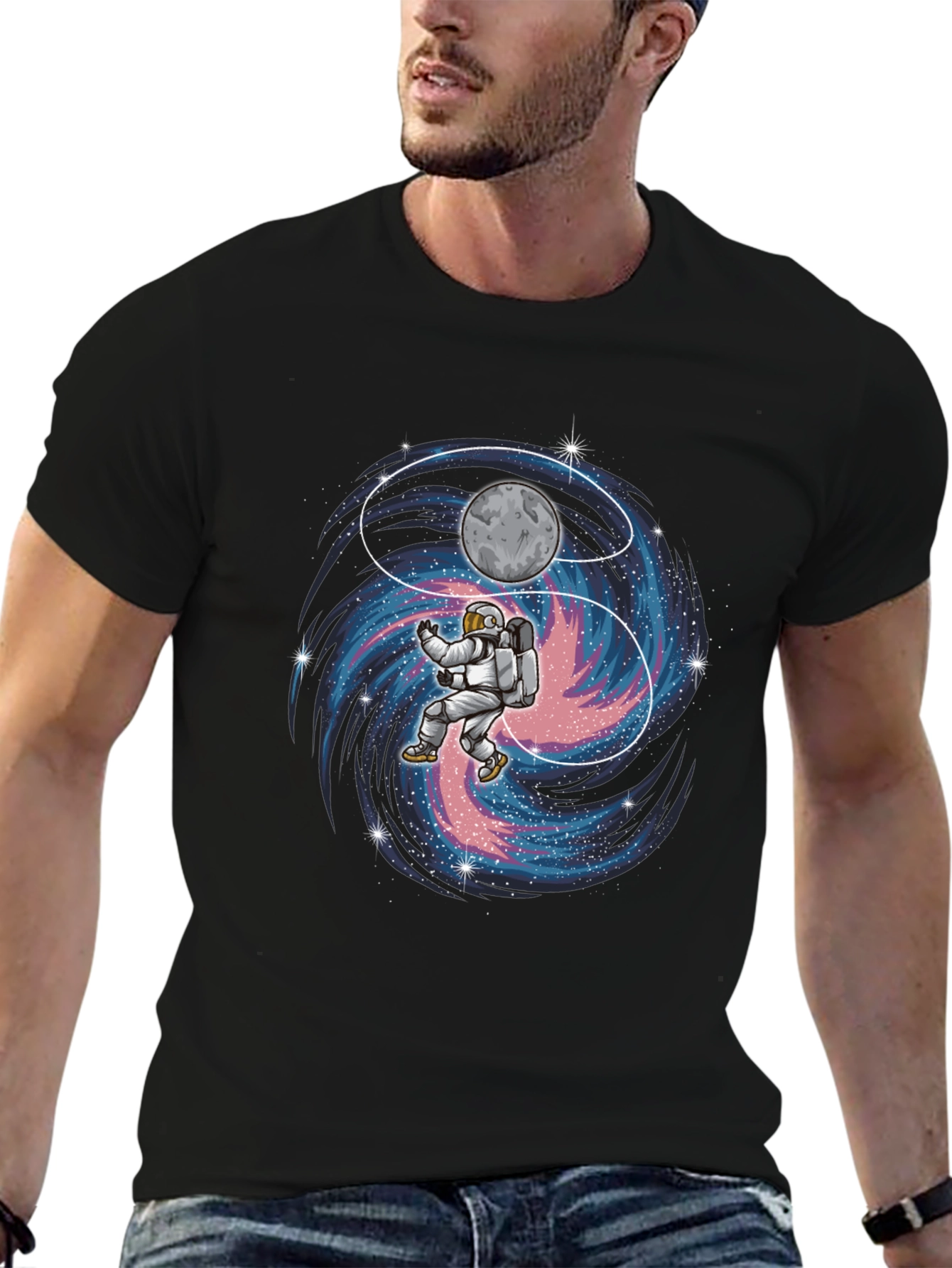 Astronaut Yin Yang Galaxy Graphic T-Shirt