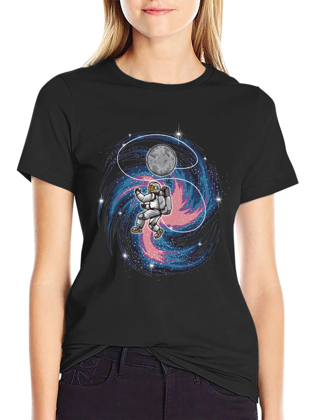 Astronaut Yin Yang Galaxy Graphic T-Shirt