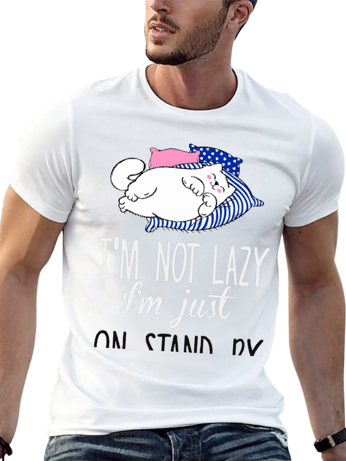 Lazy Cat Graphic Tee - Funny Sleepy Kitten T-Shirt