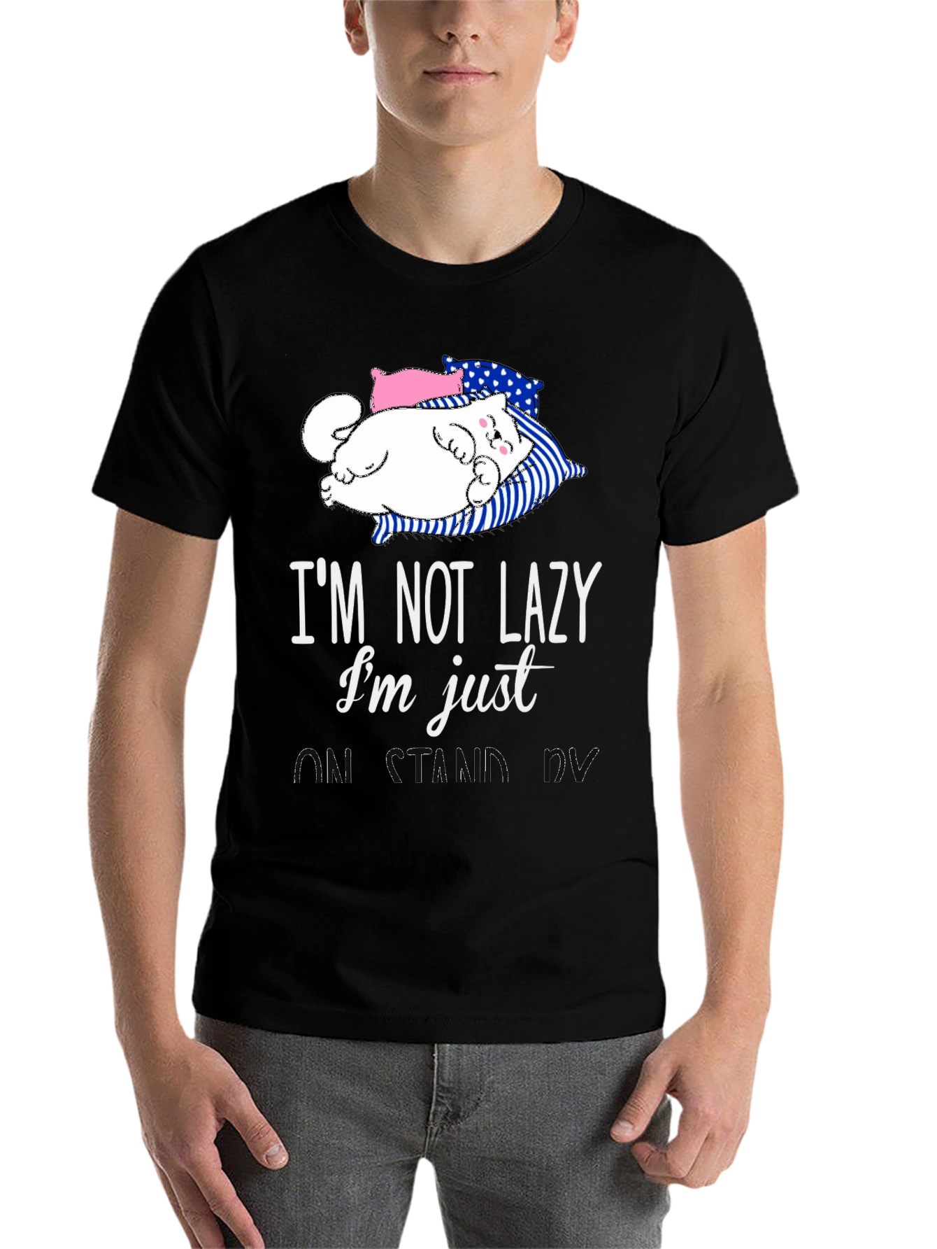 Lazy Cat Graphic Tee - Funny Sleepy Kitten T-Shirt