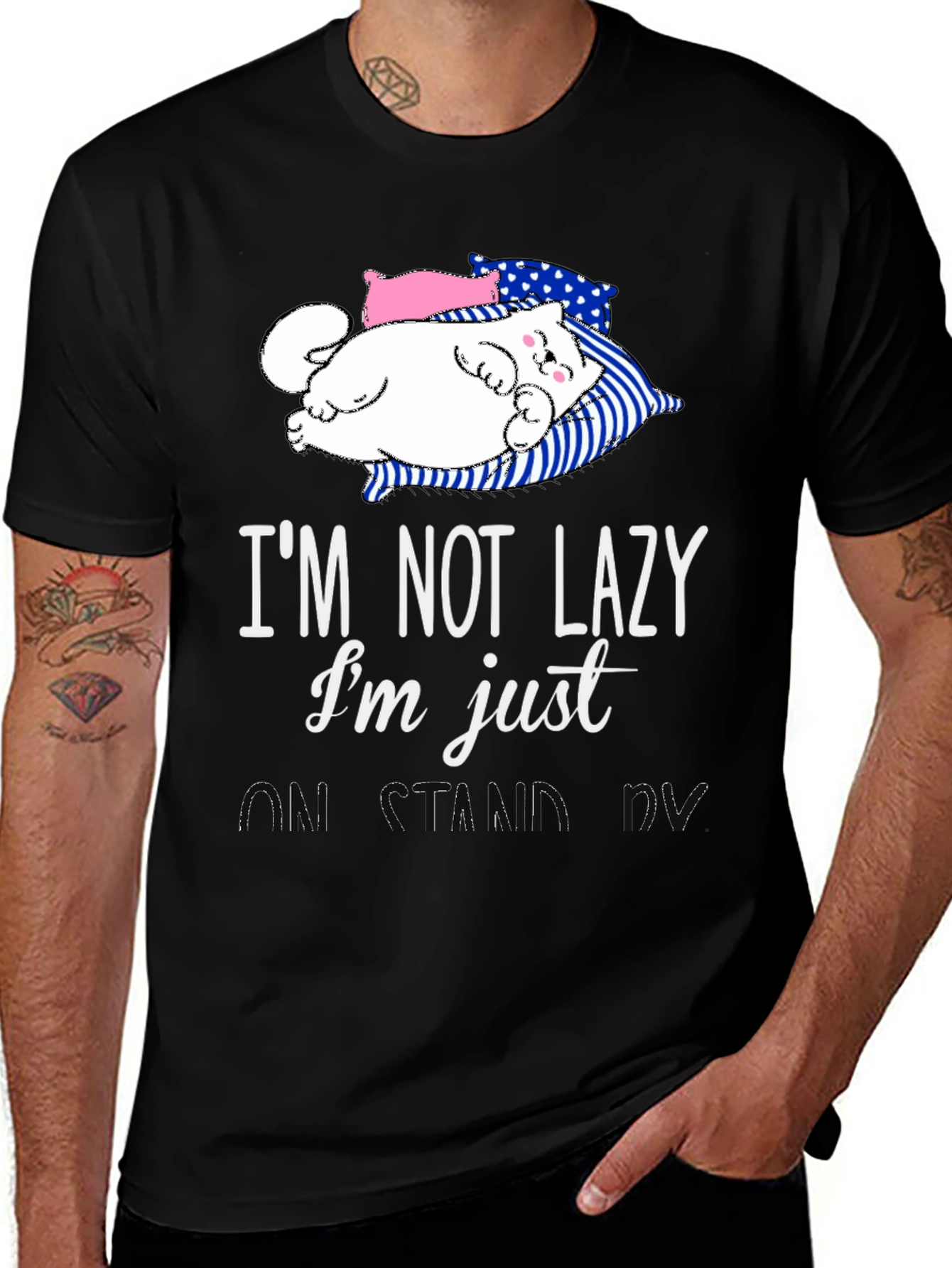 Lazy Cat Graphic Tee - Funny Sleepy Kitten T-Shirt