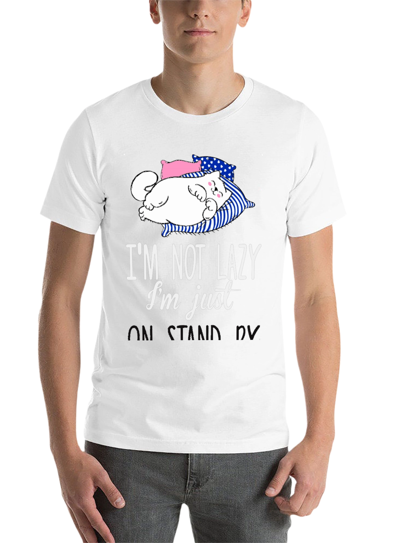 Lazy Cat Graphic Tee - Funny Sleepy Kitten T-Shirt