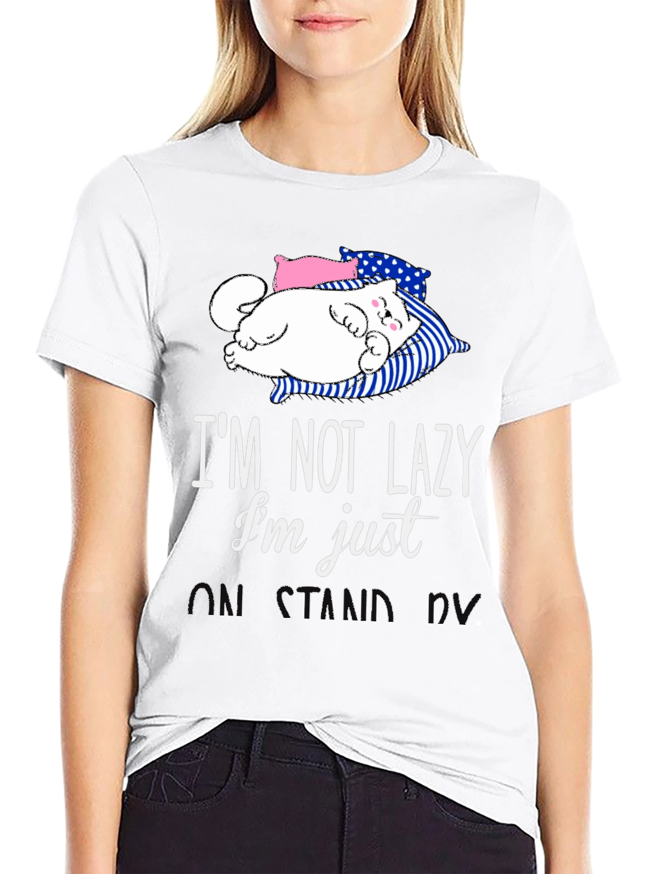 Lazy Cat Graphic Tee - Funny Sleepy Kitten T-Shirt