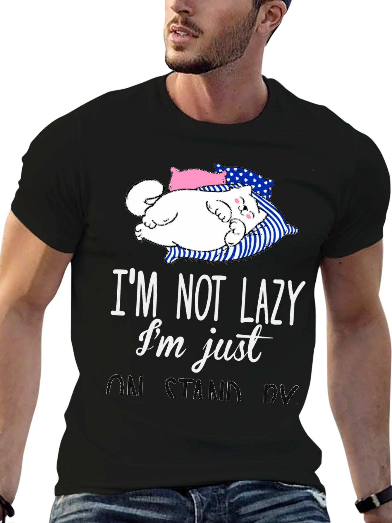 Lazy Cat Graphic Tee - Funny Sleepy Kitten T-Shirt