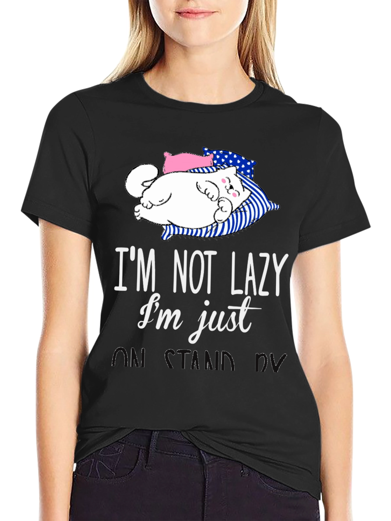 Lazy Cat Graphic Tee - Funny Sleepy Kitten T-Shirt