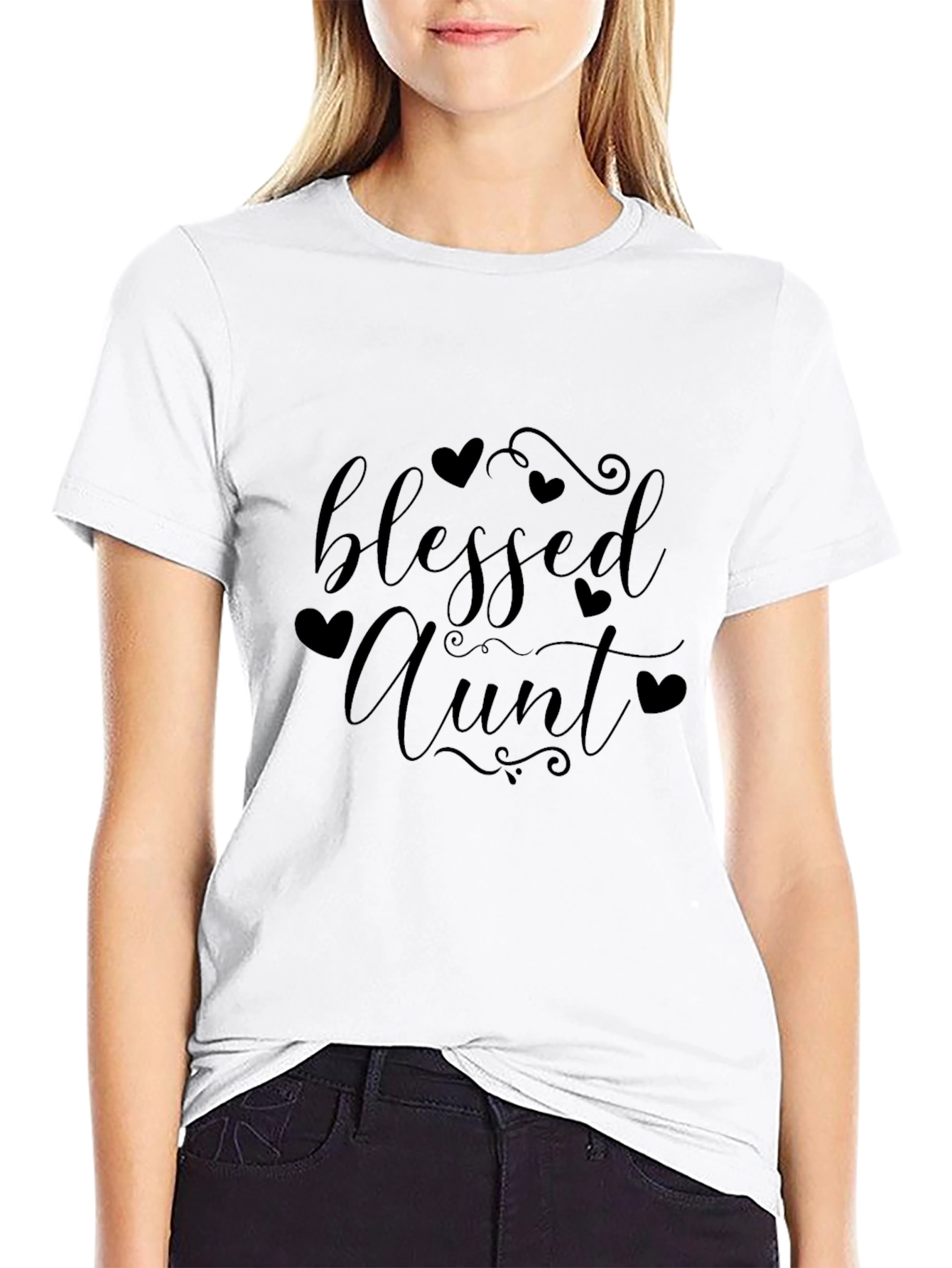 Blessed Aunt Black T-Shirt Heart Detail