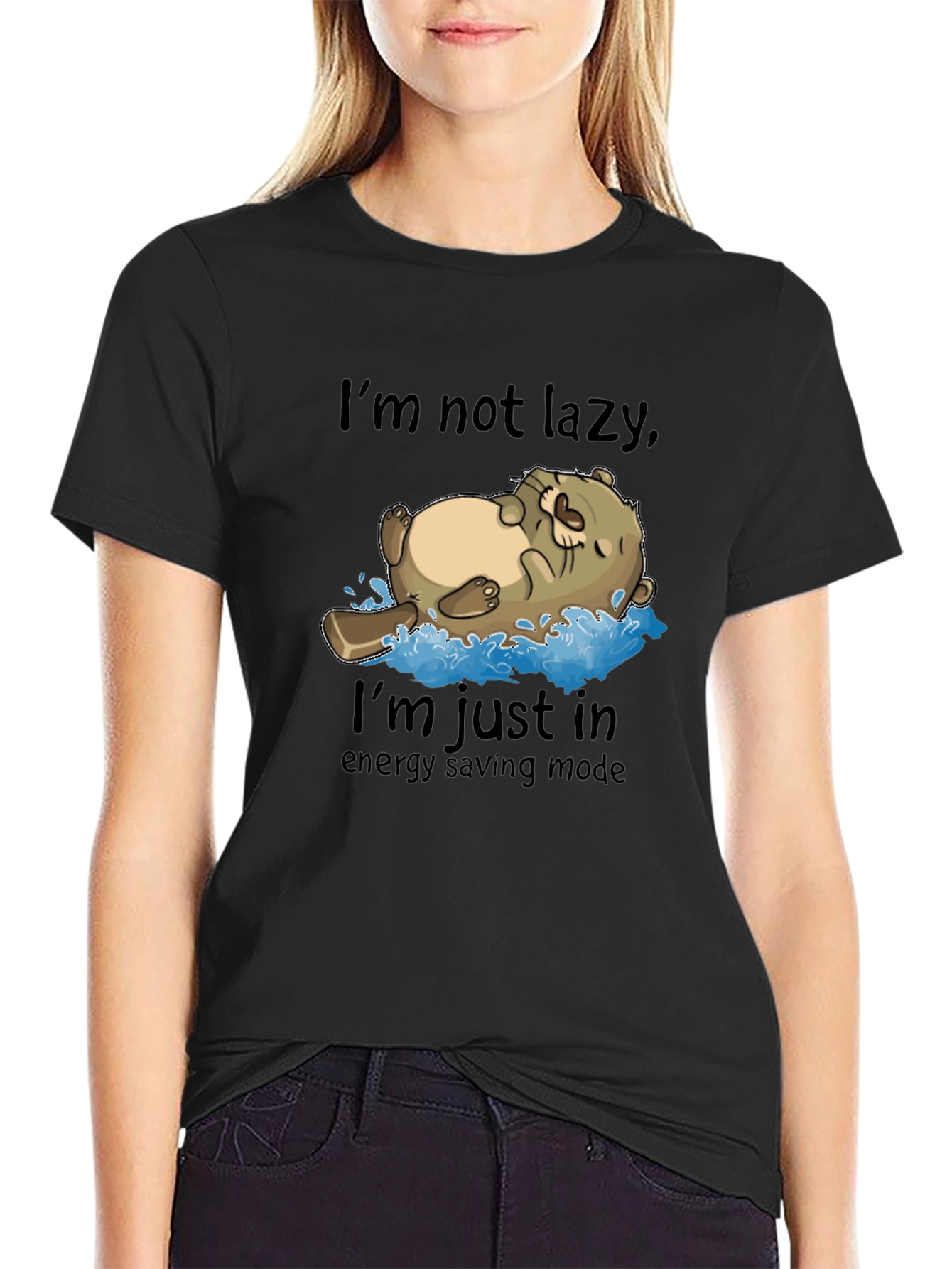 Lazy Otter Energy Saving Mode Black T-Shirt